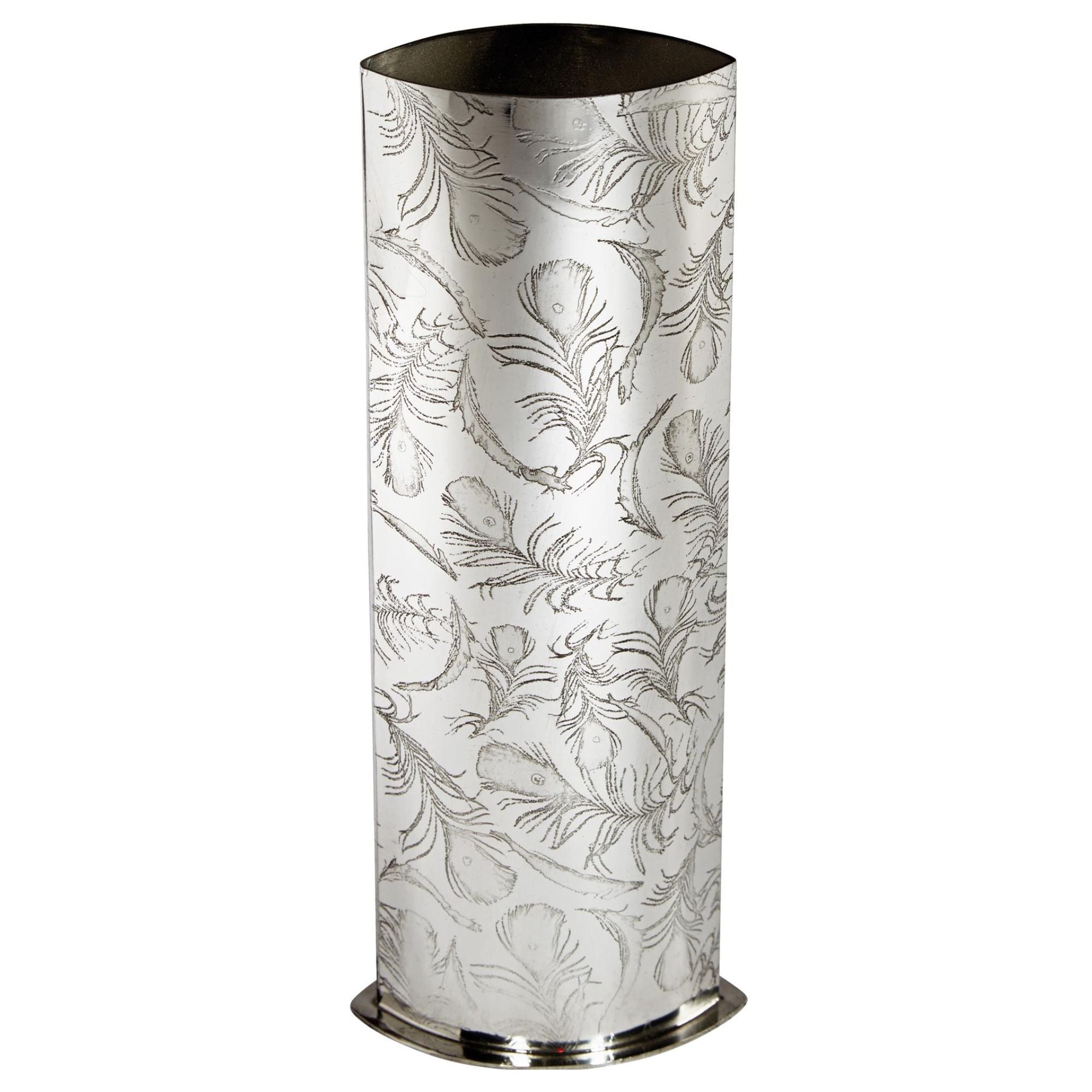 Medium Pewter Vase Embossed all over with Peacock Feather Pattern Bright Finish