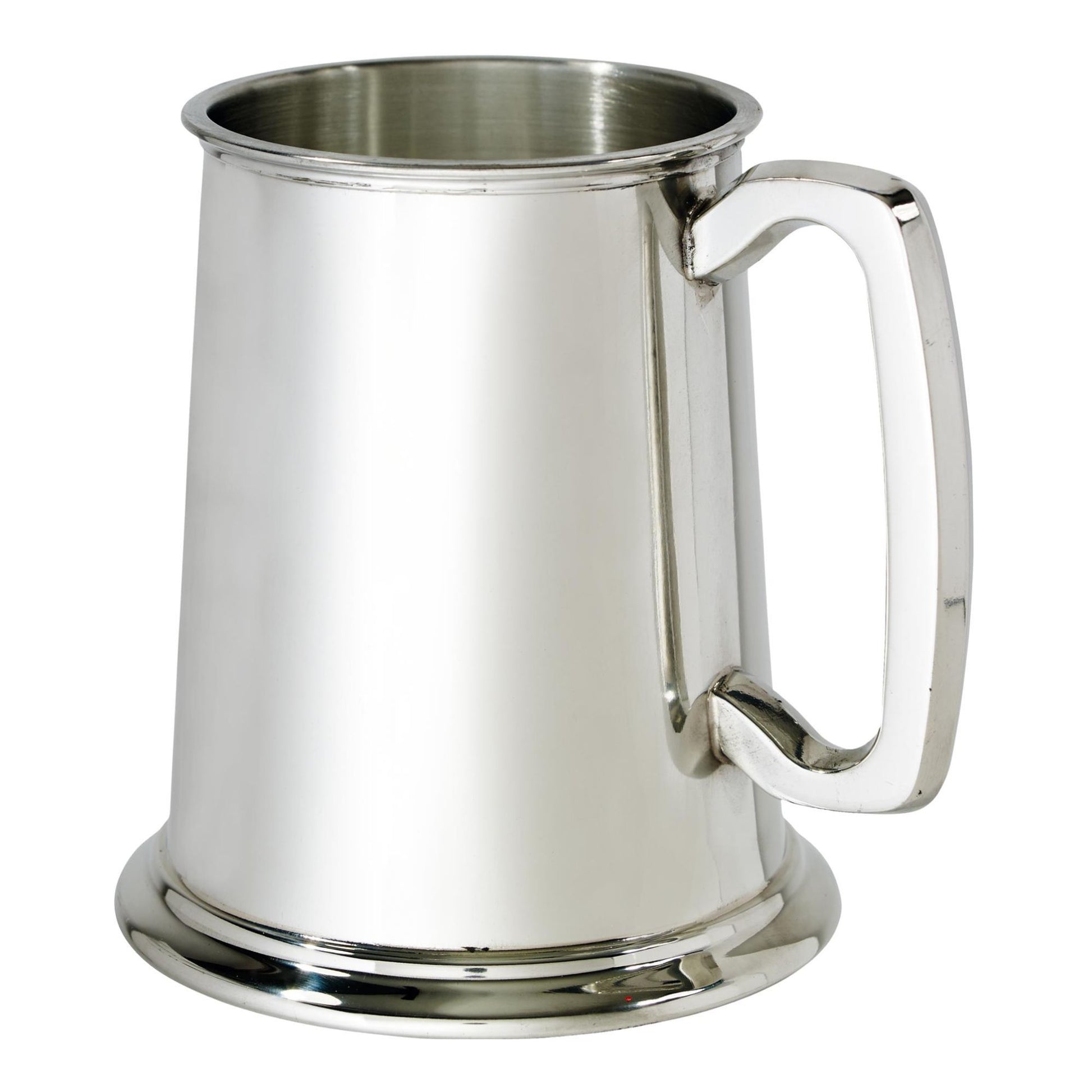 Silver tankard with a handle on a white background
