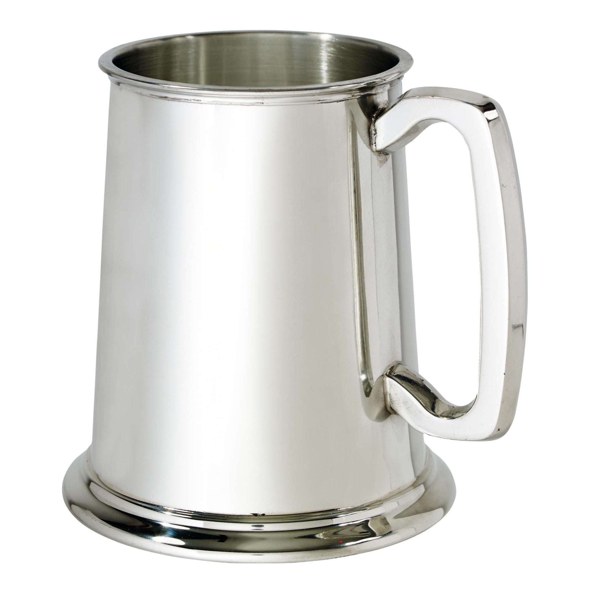 Silver tankard with a handle on a white background
