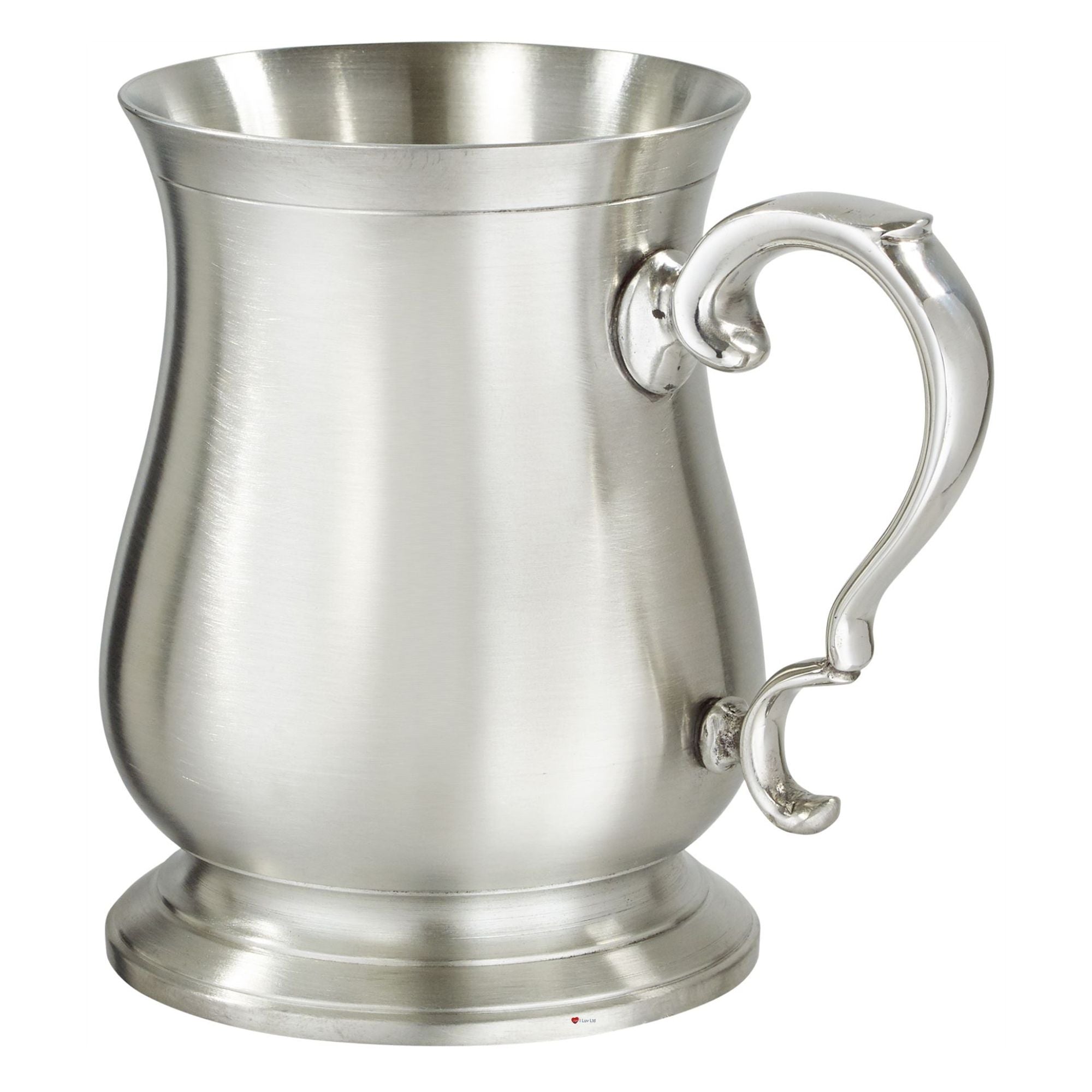 Silver tankard with a handle on a white background