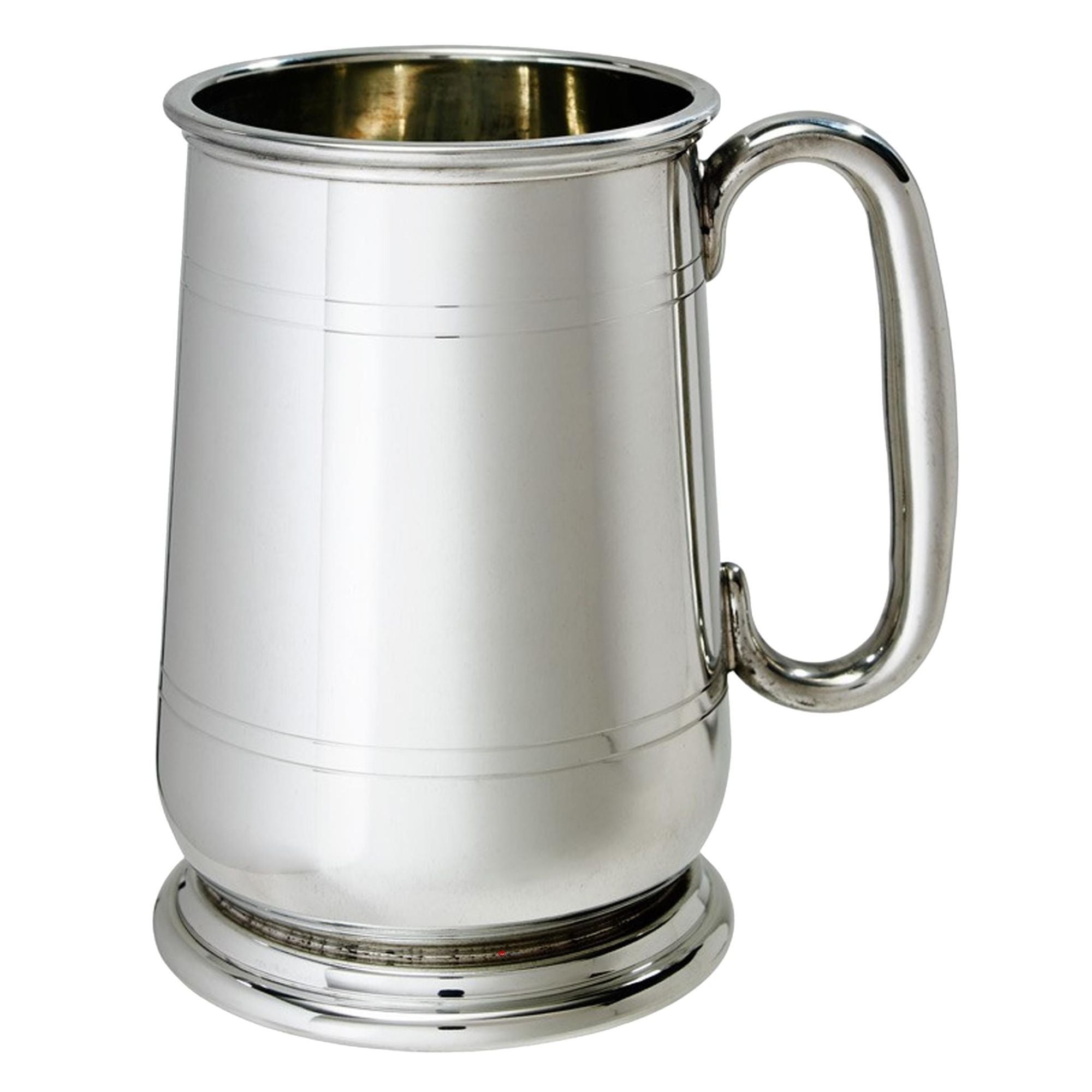 Silver tankard with a handle on a white background