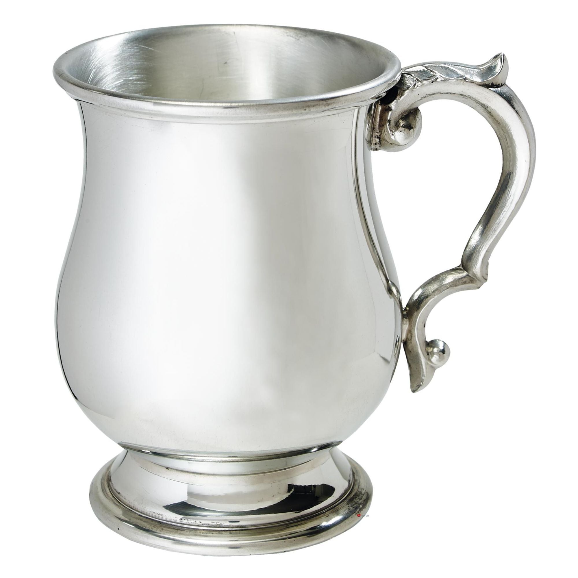 Silver mug with a handle on a white background