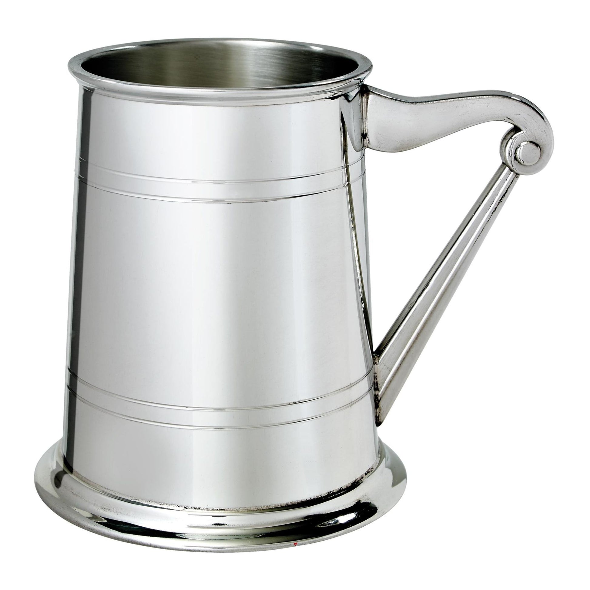 Silver tankard with handle on a white background