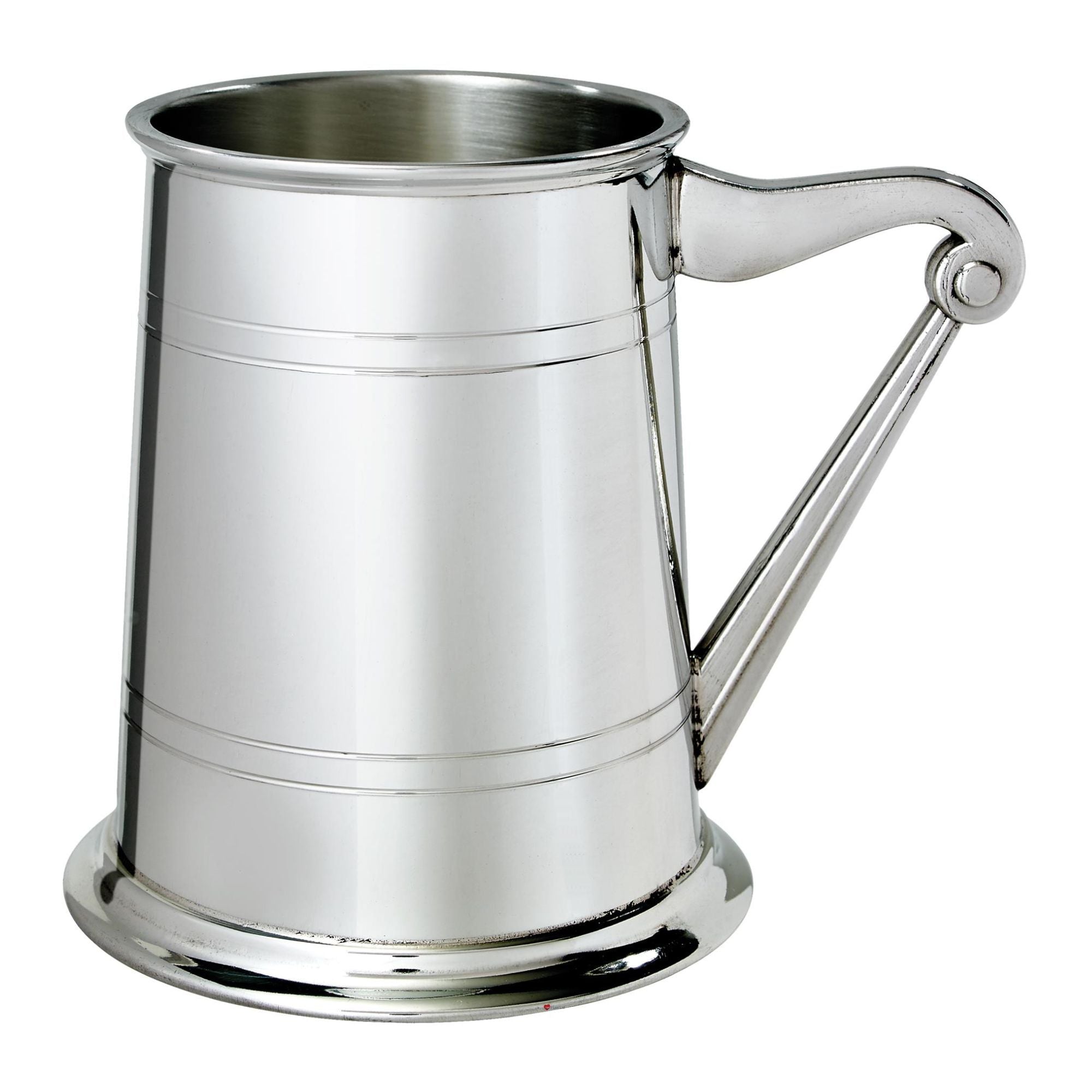Silver tankard with handle on a white background