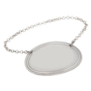 Plain Lined Oval Pewter Decanter Label Silver Plated Chain Perfect for Engraving