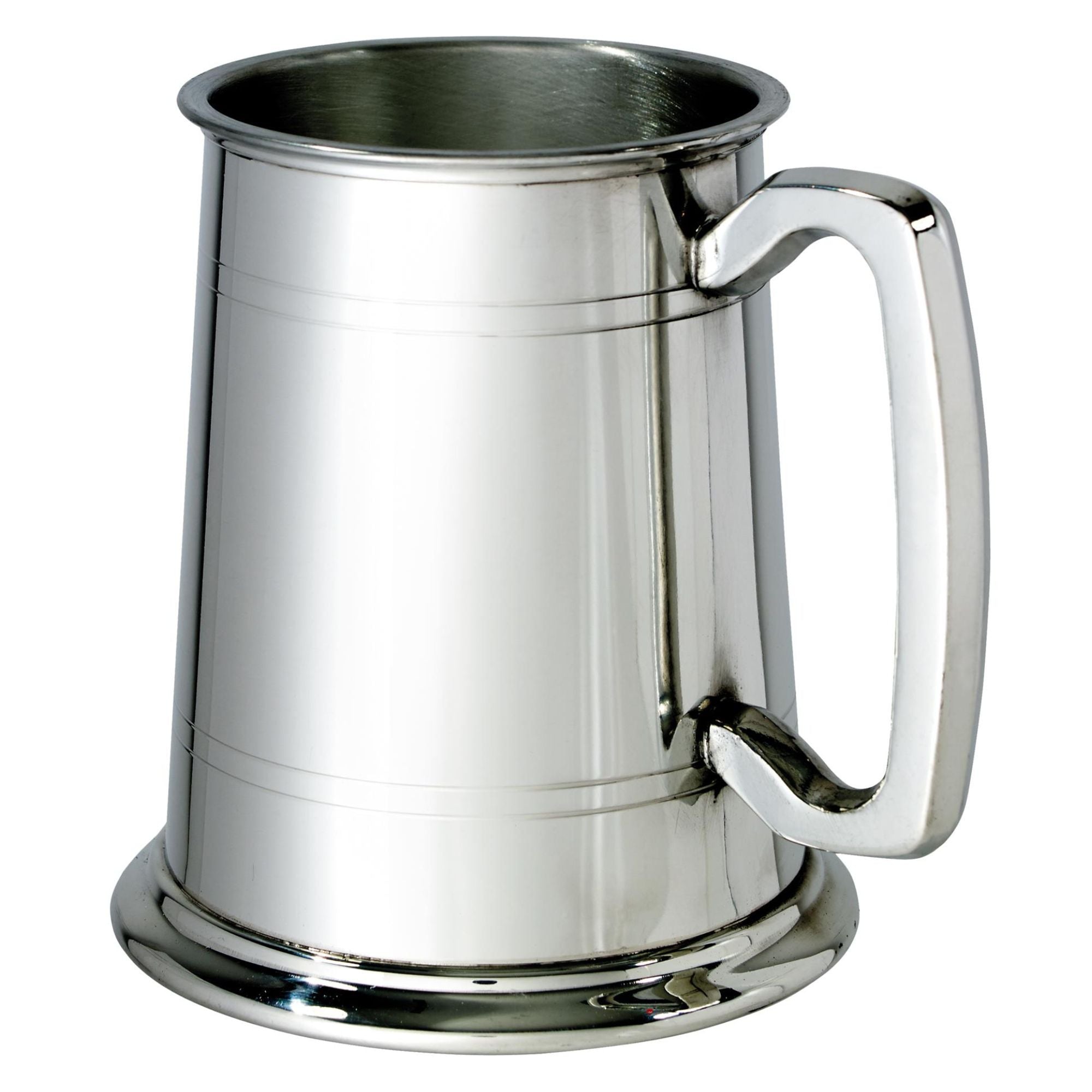 Silver tankard with a handle on a white background