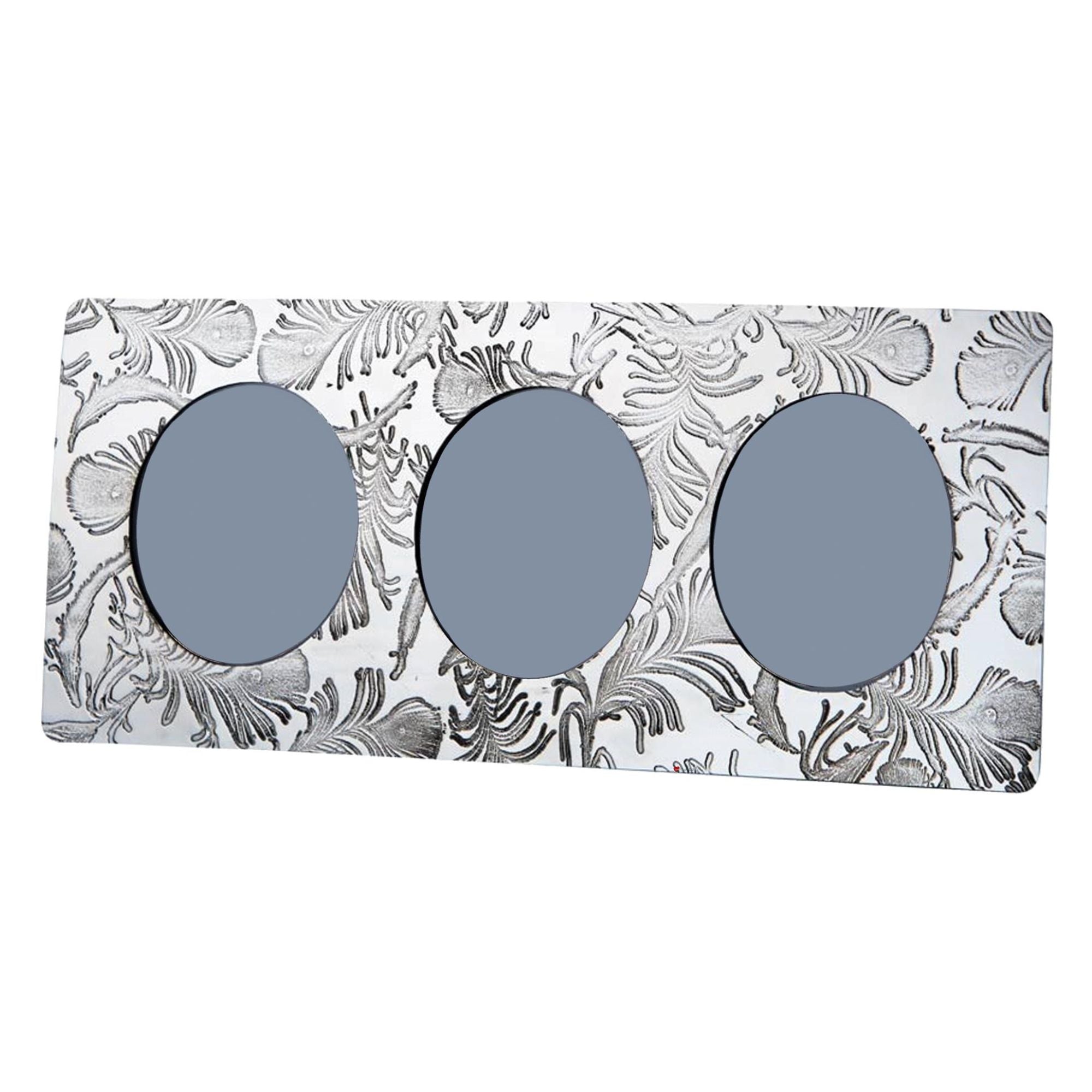 Triple Pewter Photo Frame Peacock Feather Design 3x2 Inch Perfect for Engraving