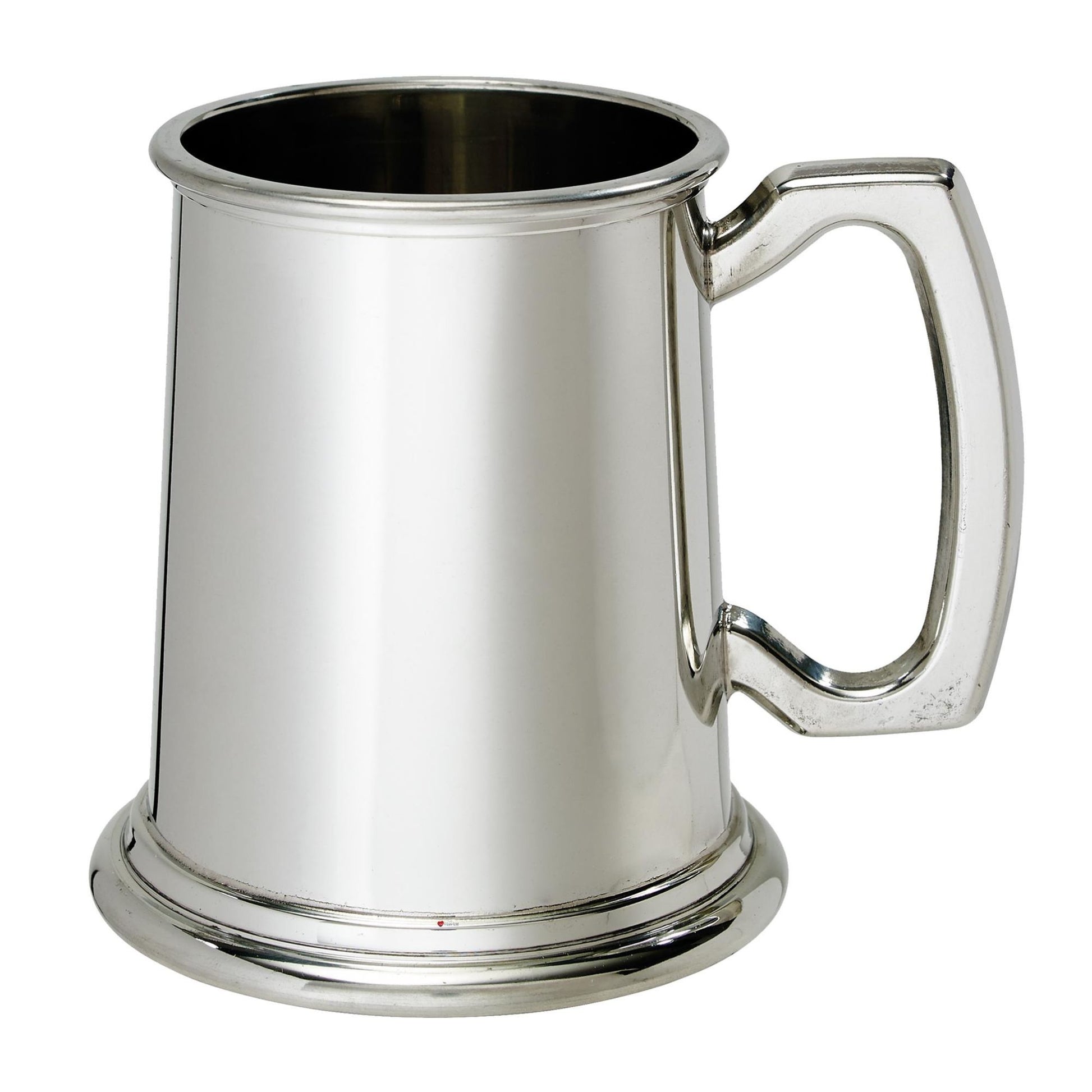 Silver tankard with a handle on a white background
