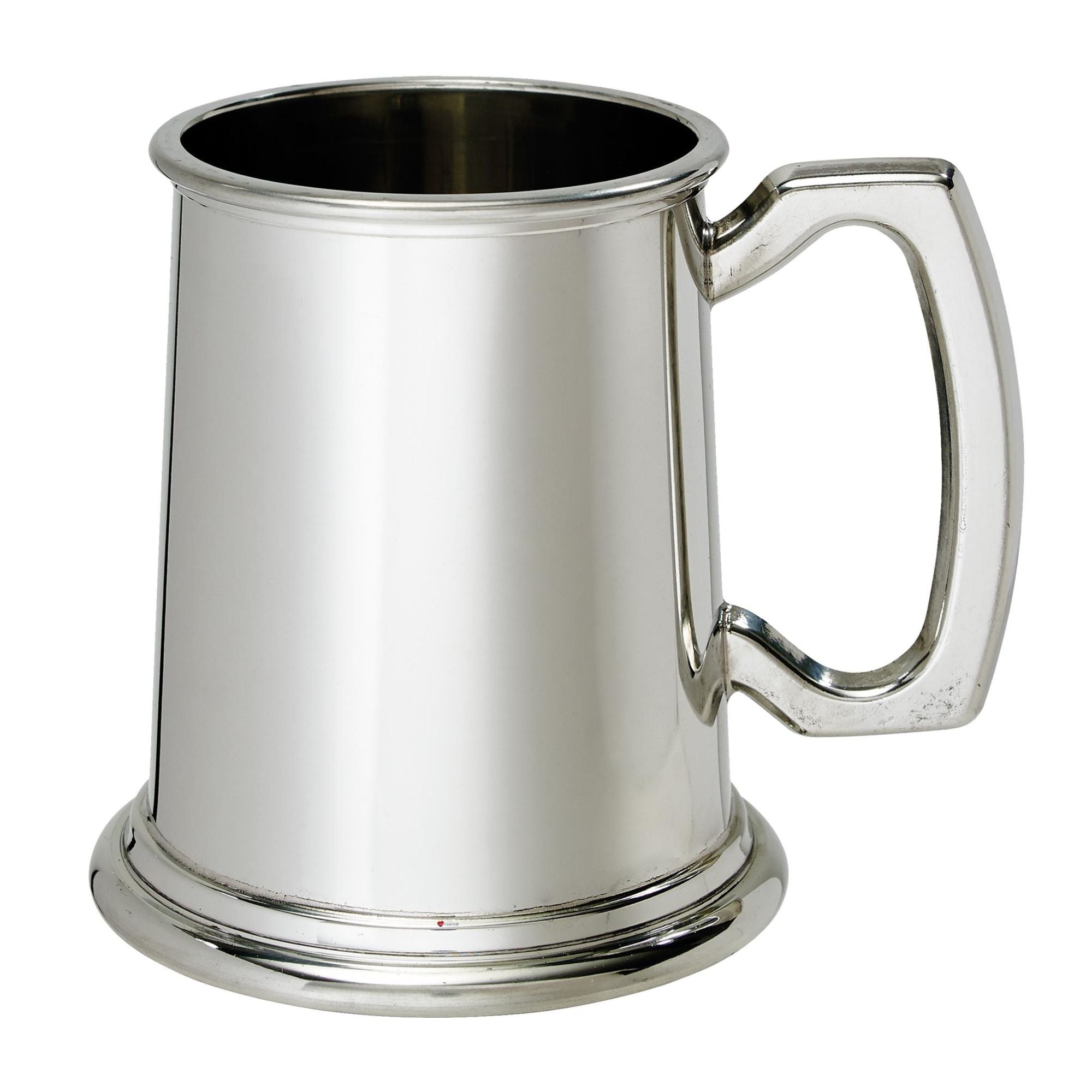 Silver tankard with a handle on a white background