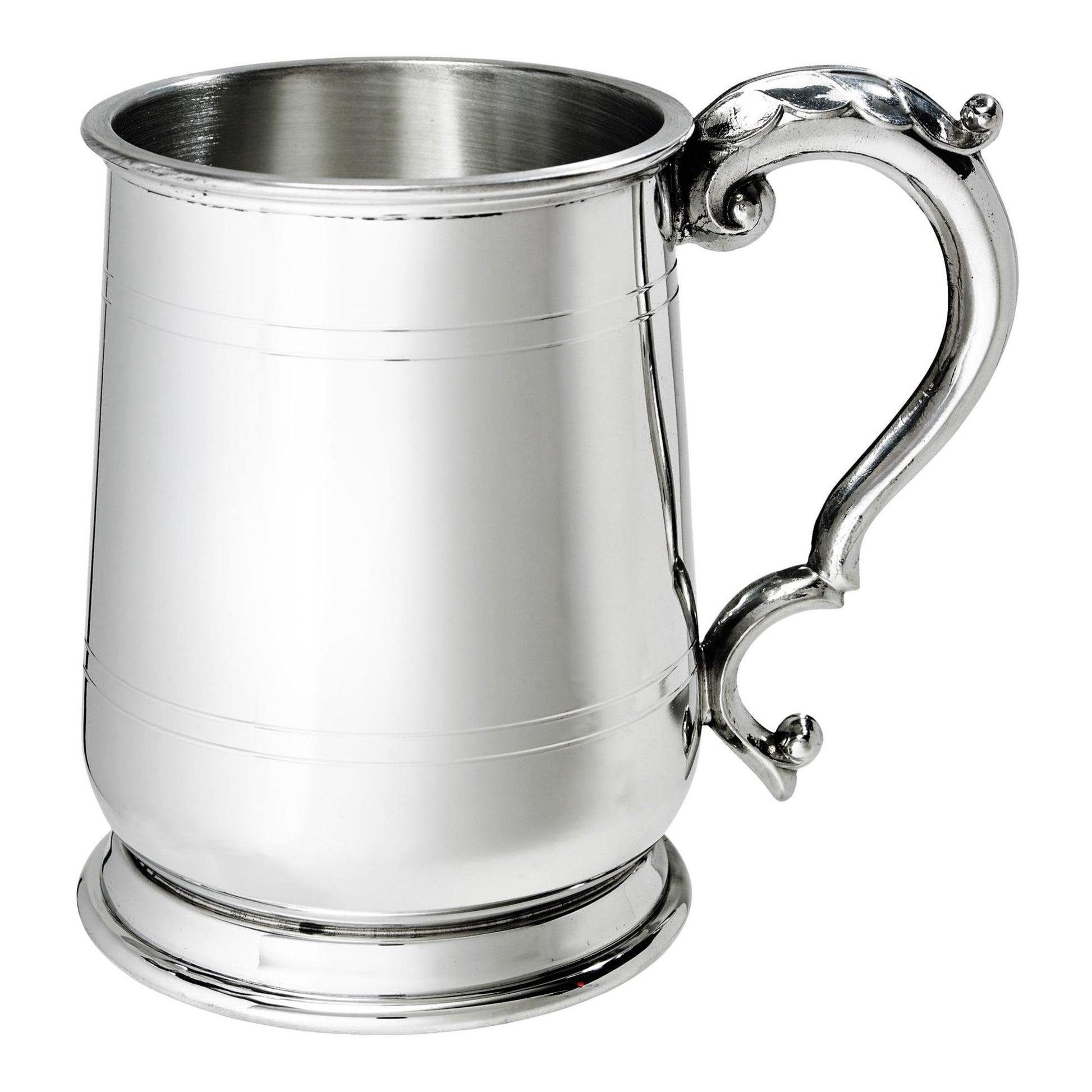 Silver tankard with a handle on a white background