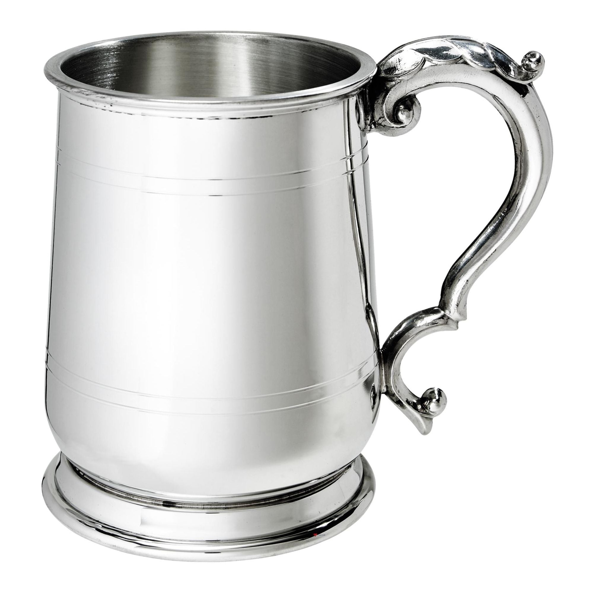 Silver tankard with a handle on a white background
