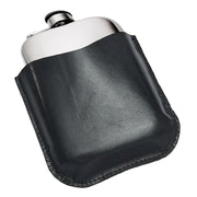 6oz Pewter Flask in Black Genuine Leather Pouch Perfect for Engraving