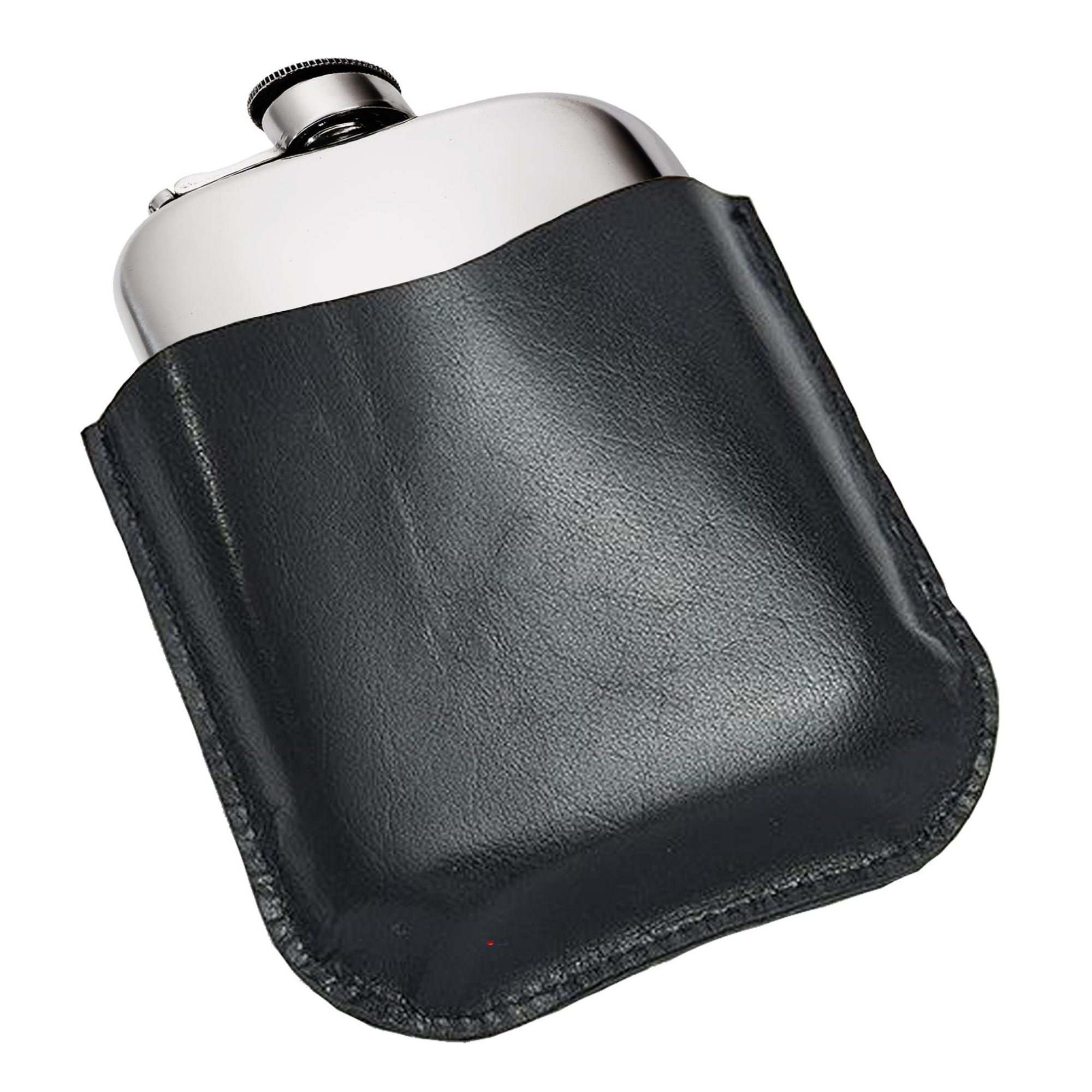 6oz Pewter Flask in Black Genuine Leather Pouch Perfect for Engraving