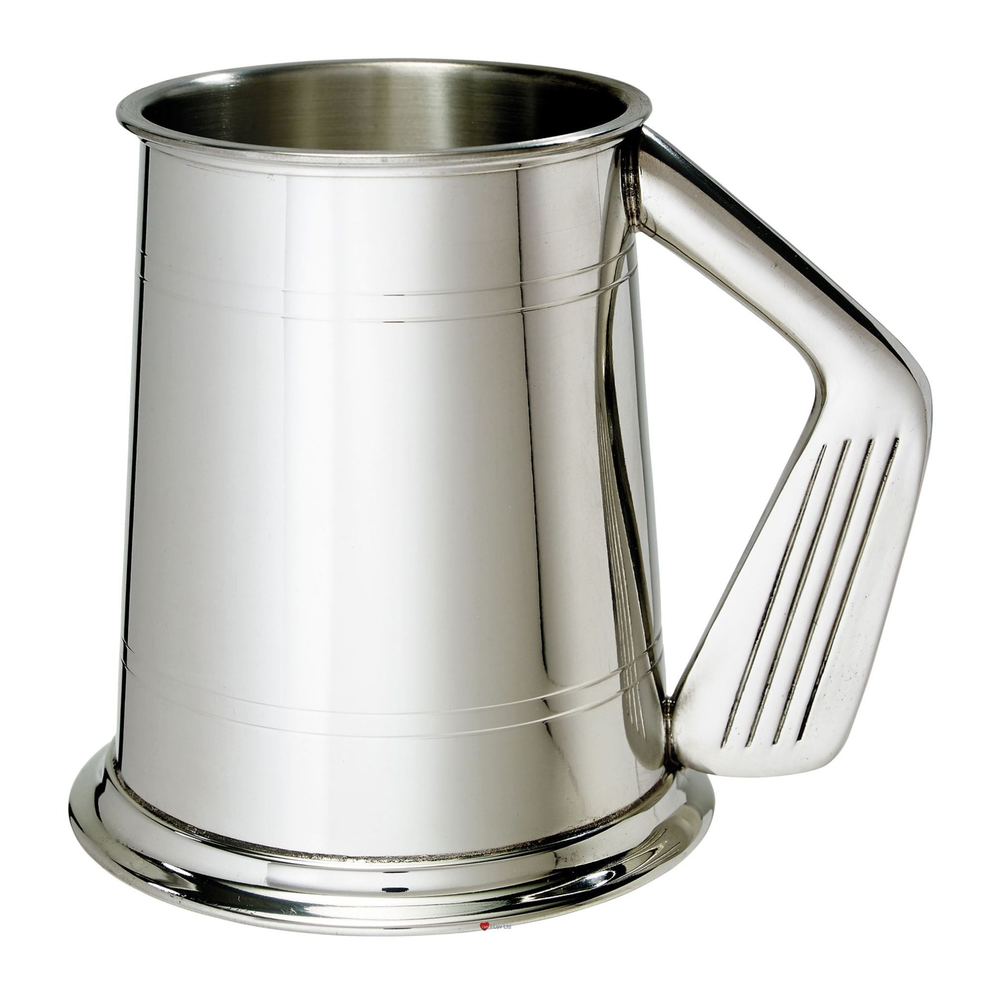 Silver tankard with handle on a white background