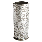 Decorative umbrella stand with floral patterns on a white background