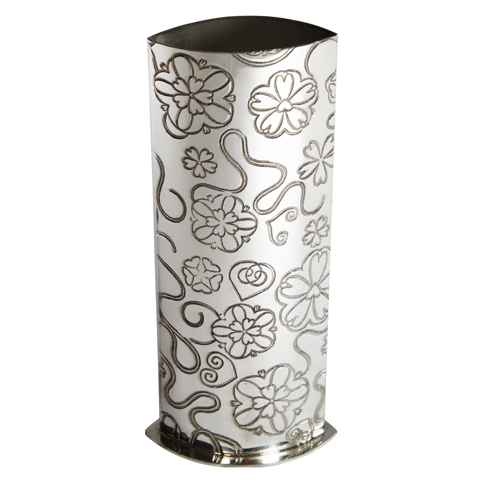 Decorative umbrella stand with floral patterns on a white background