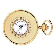 Masonic Pocket Watch Half Hunter Gold Plated Date Quartz Movement Chain