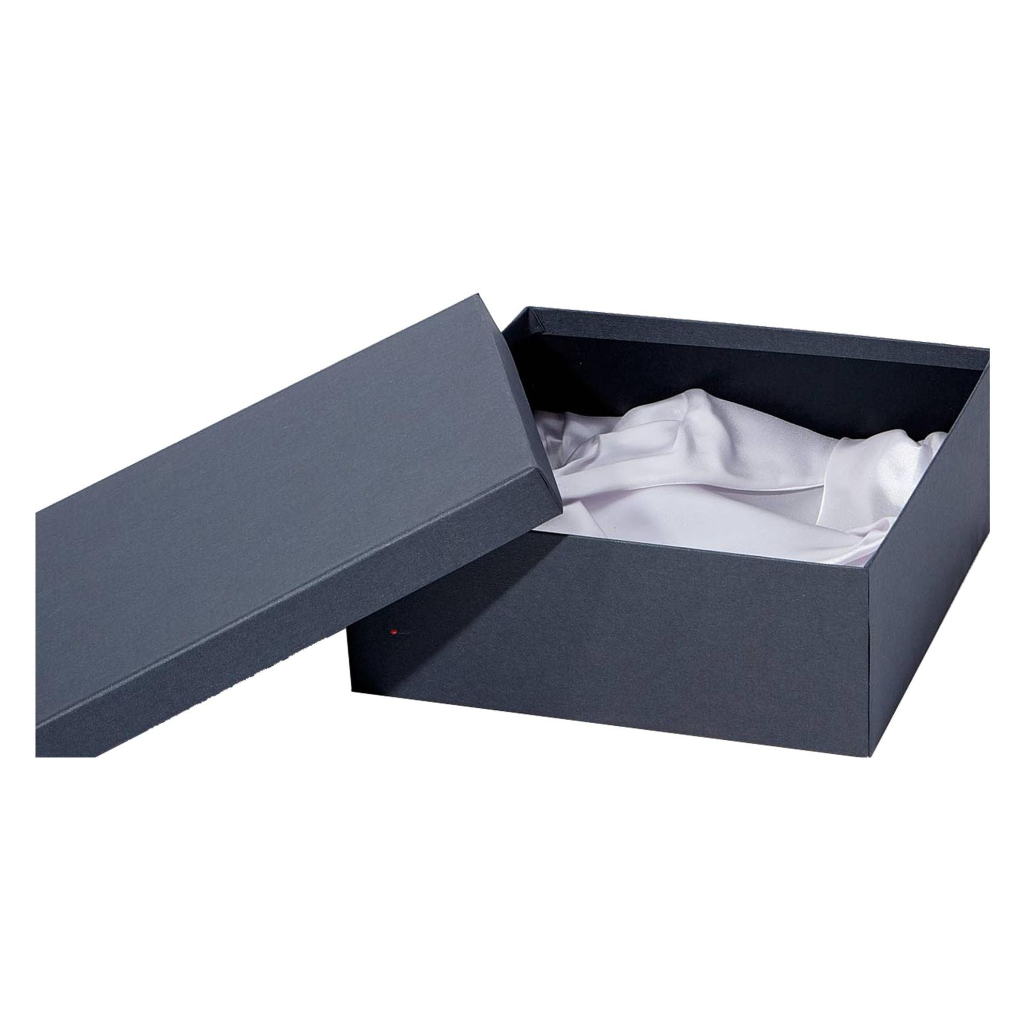 Open gray box with white interior on a white background