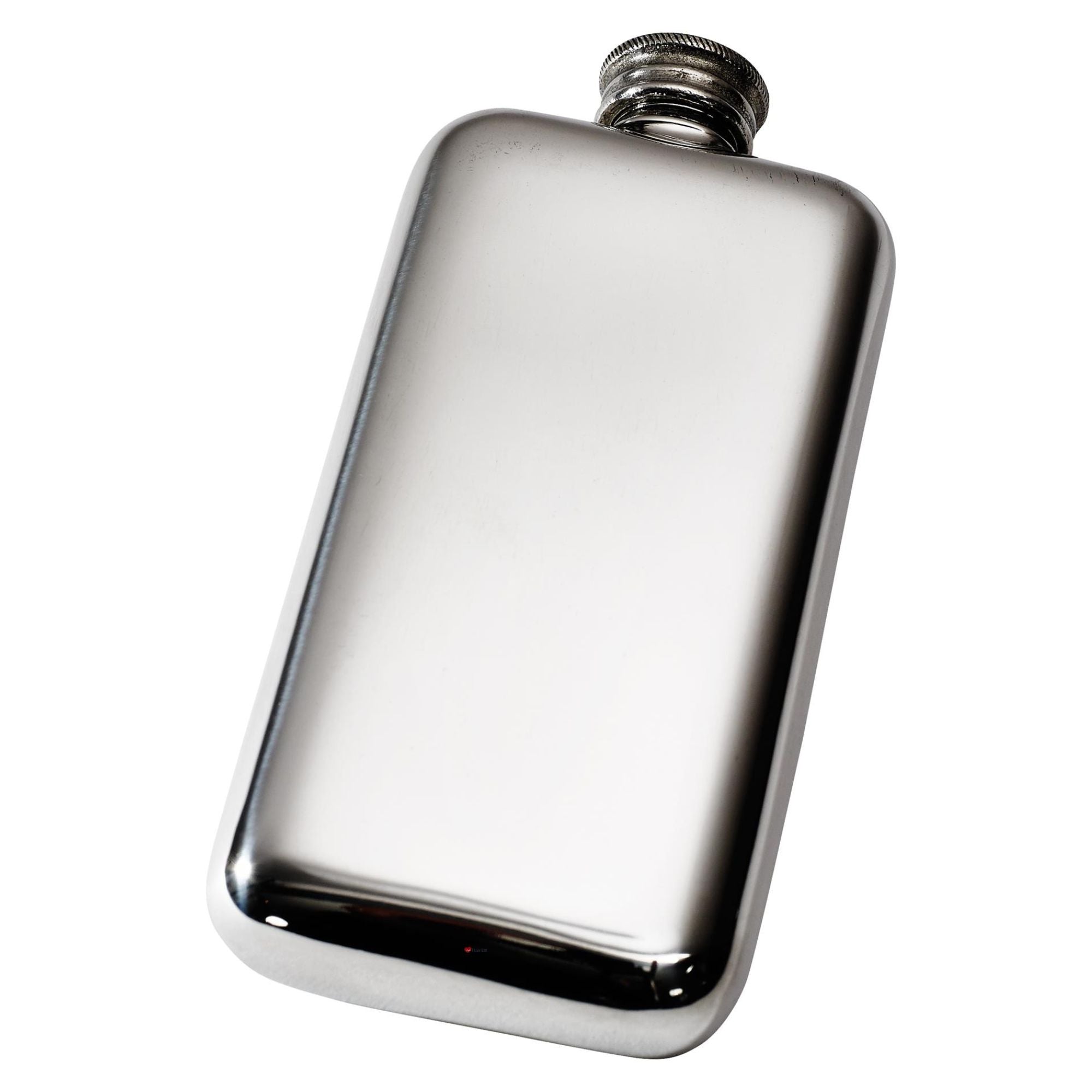 Silver hip flask on a white background