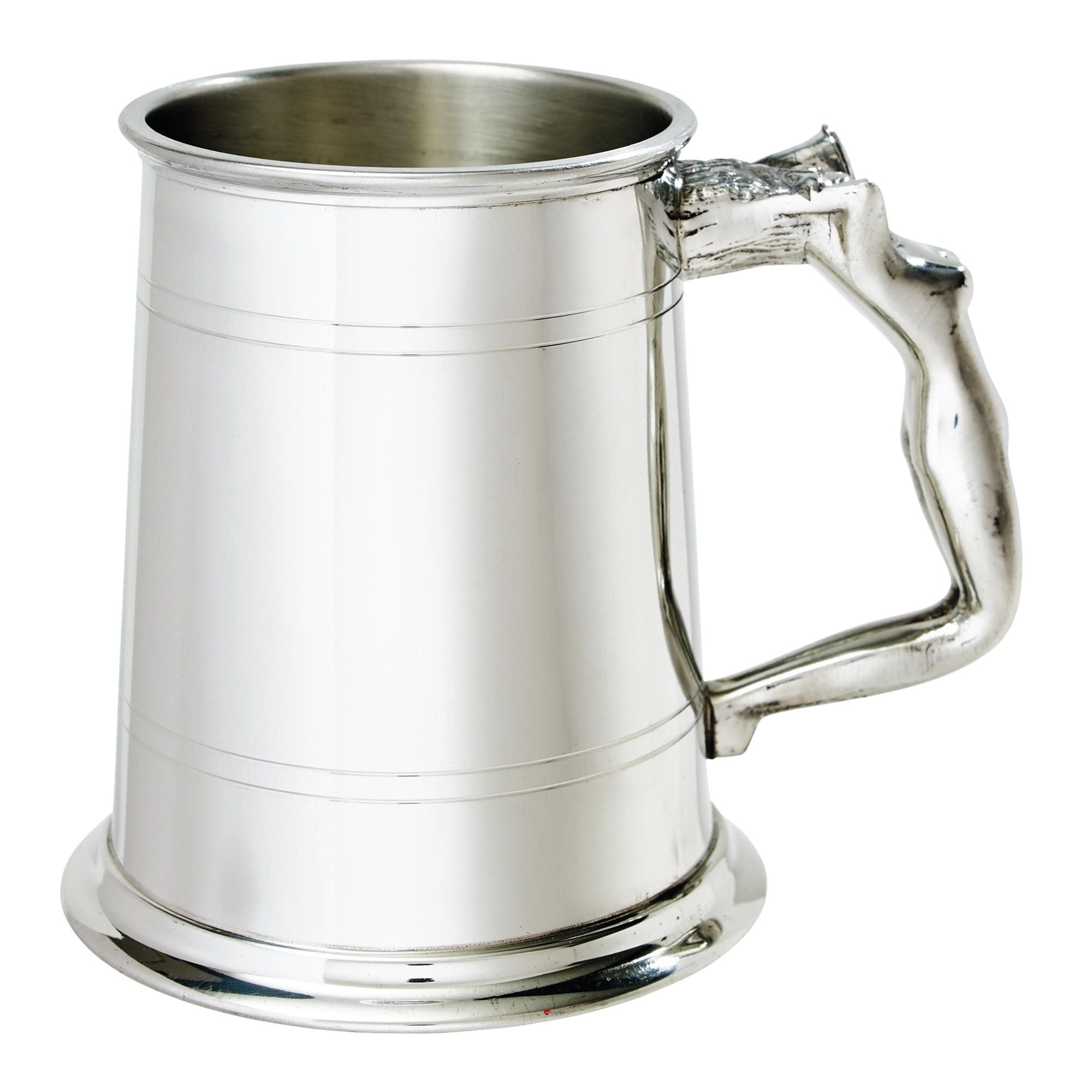 Silver tankard with a handle on a white background