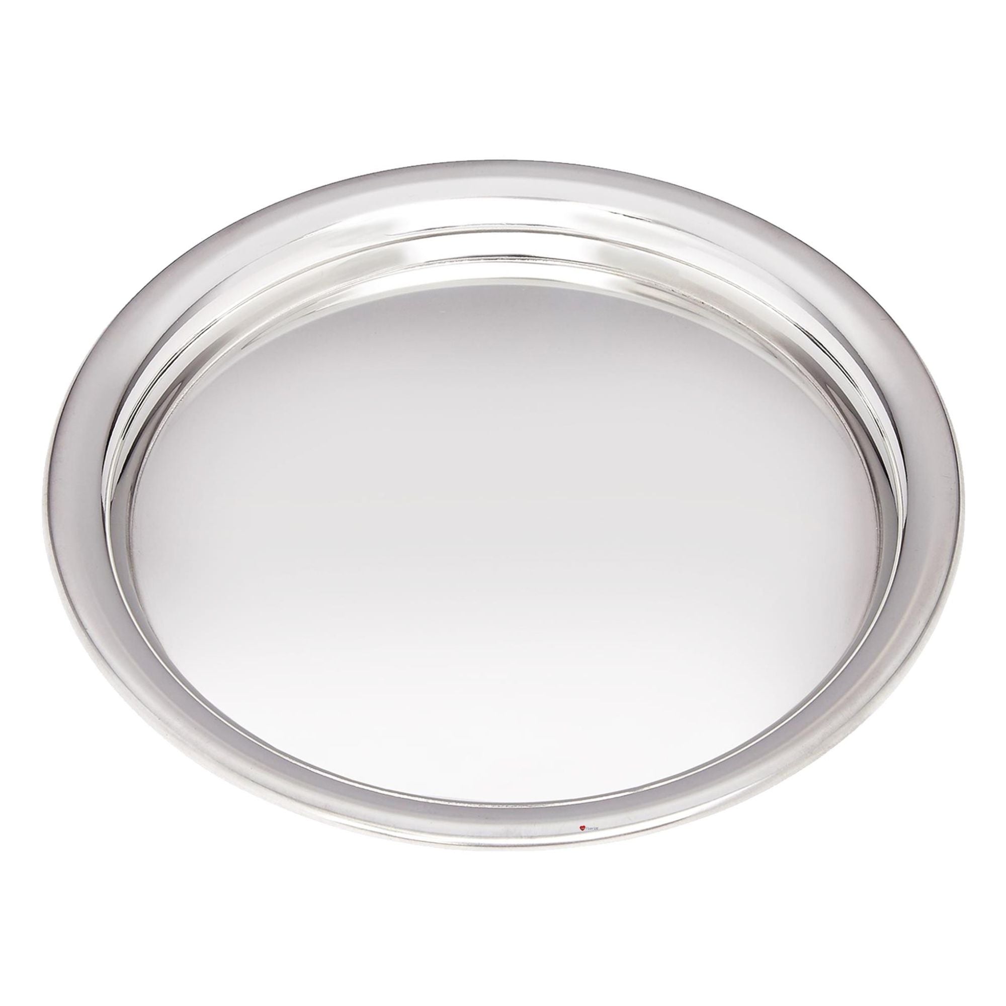 Silver round tray on a white background