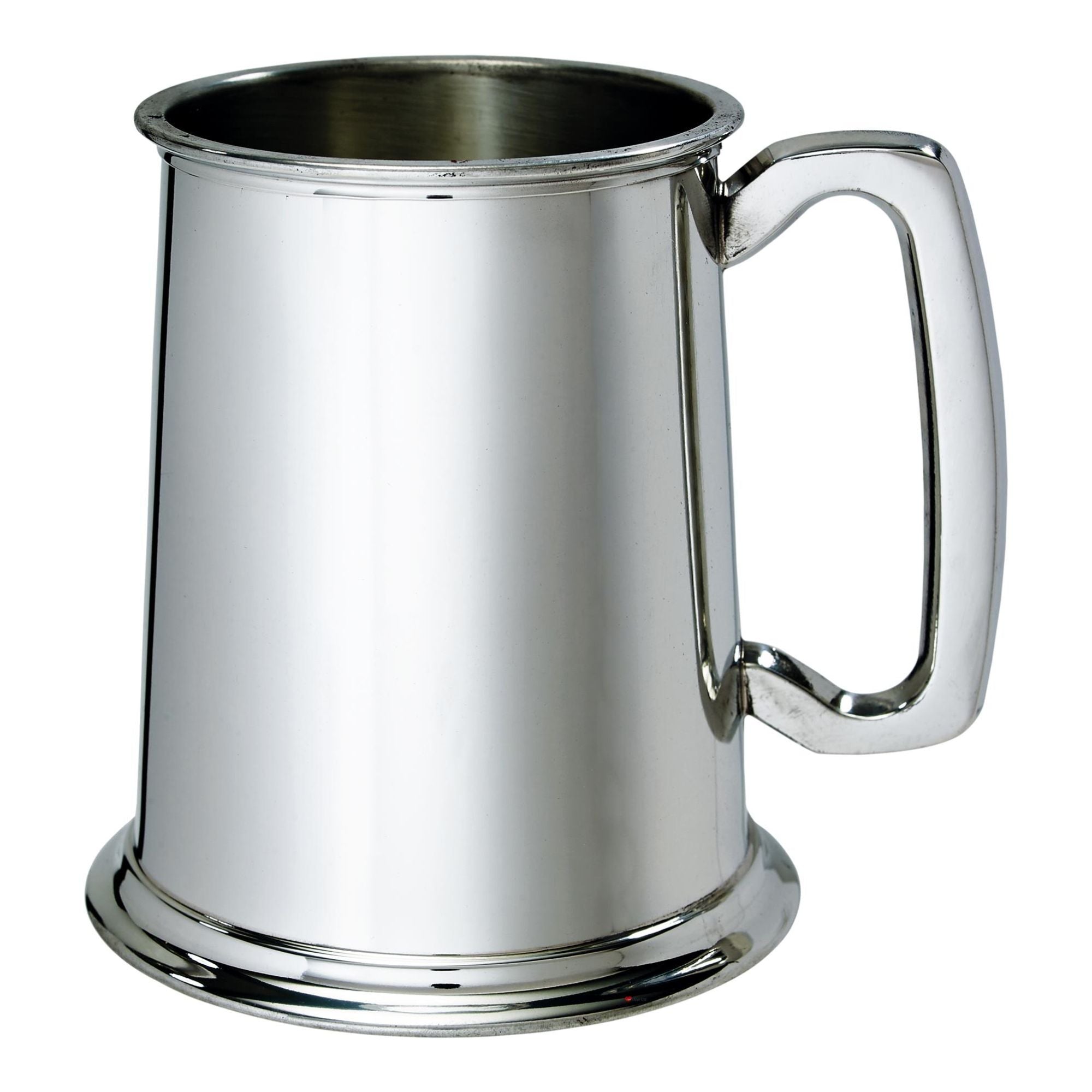 Silver tankard with a handle on a white background