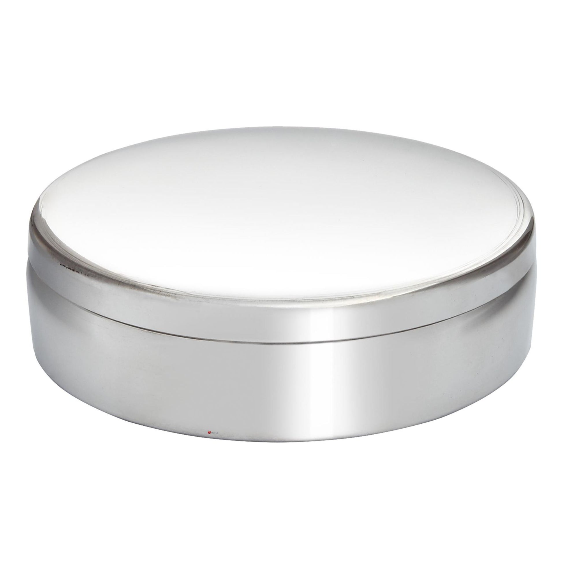 Silver round trinket box on a white background