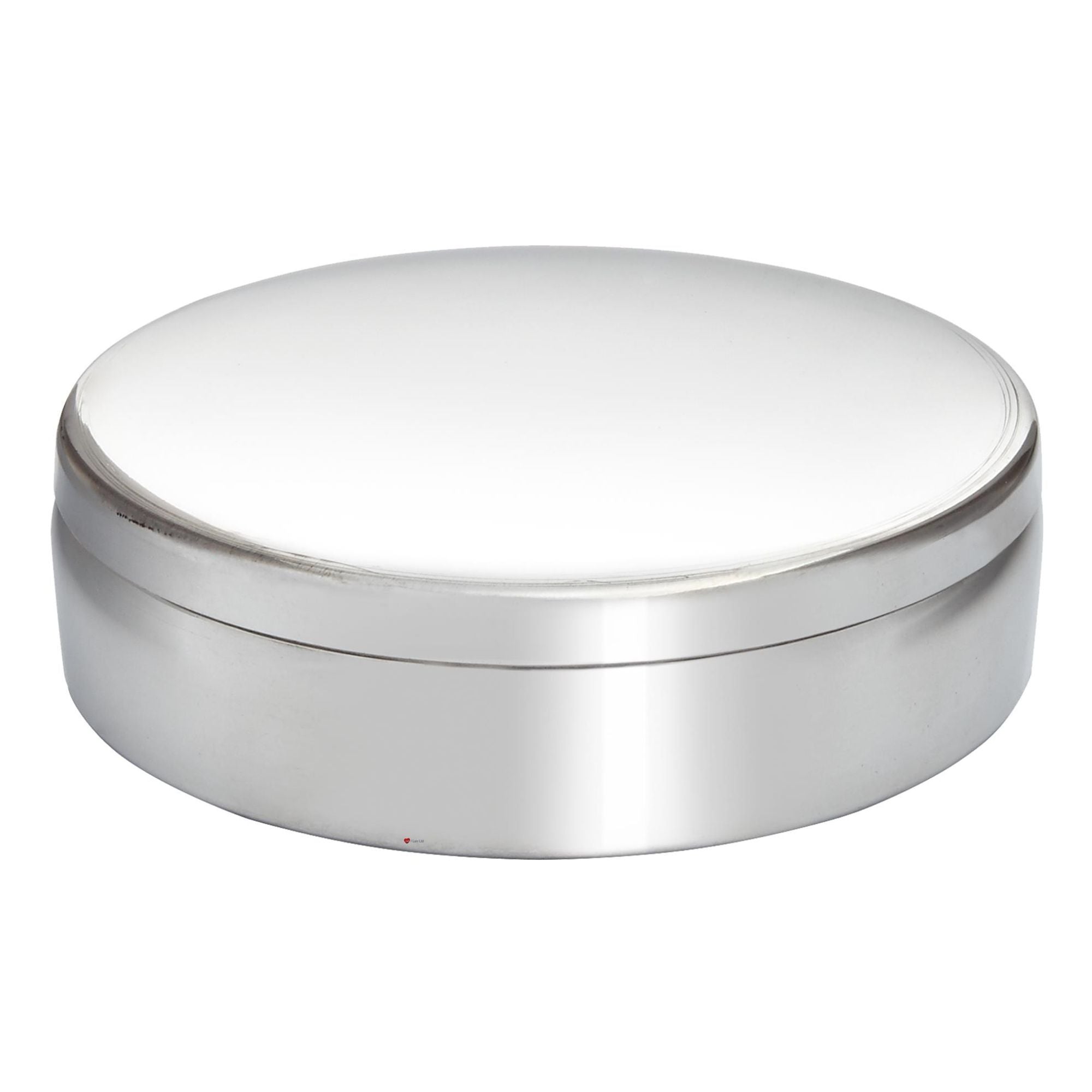 Silver round trinket box on a white background