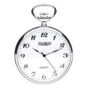 Jean Pierre pocket watch with white face and black hands on a white background