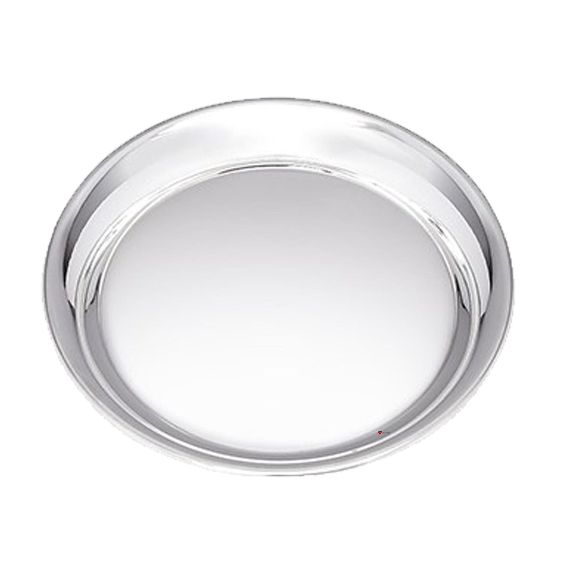 Round metallic object on a white background