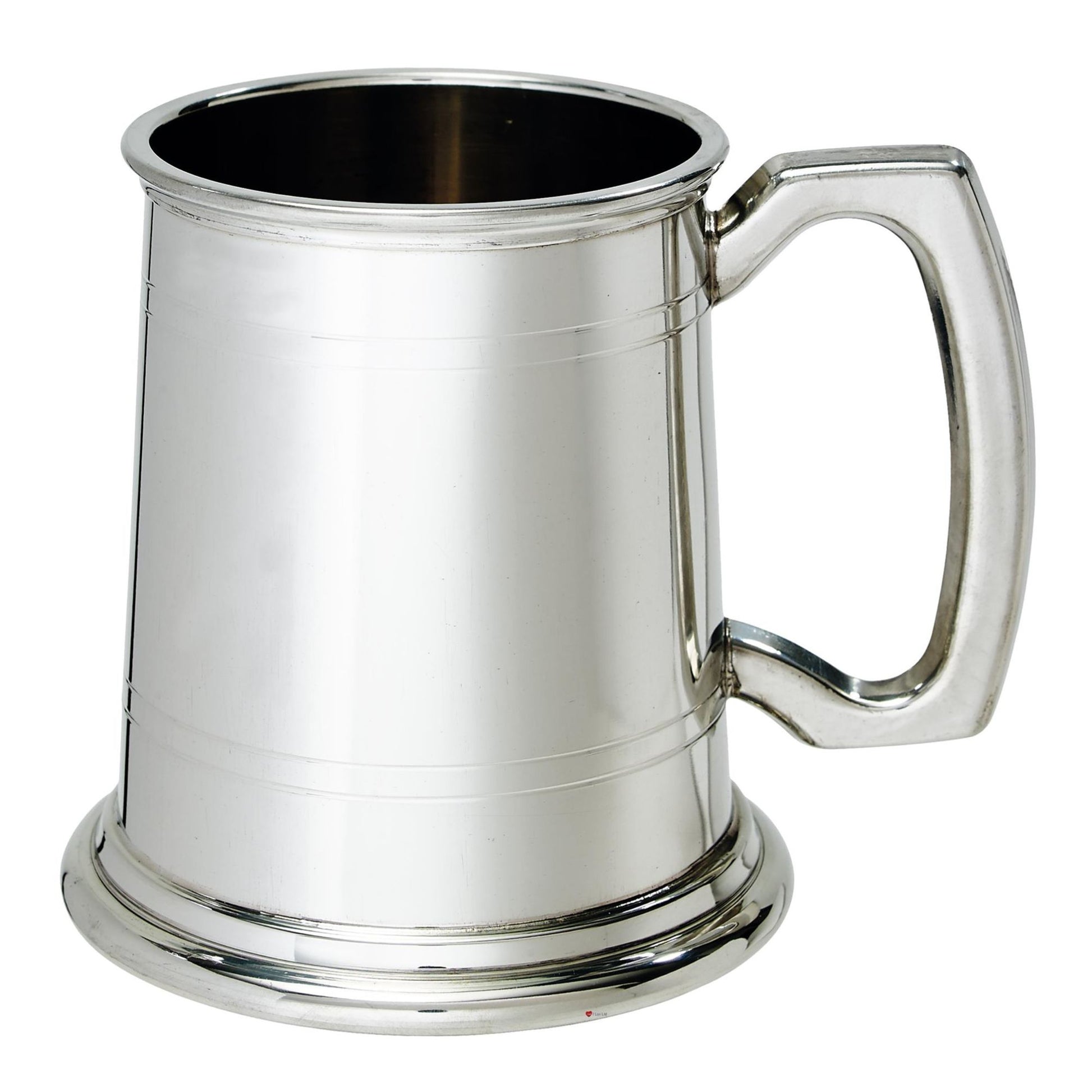Silver tankard with a handle on a white background