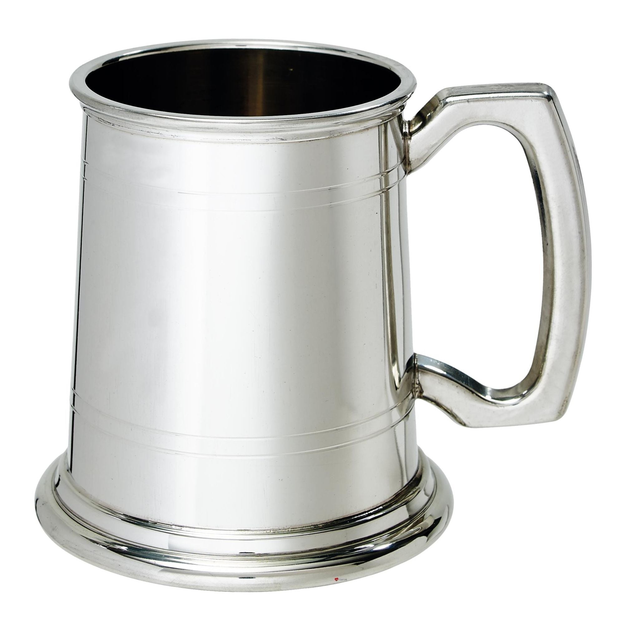 Silver tankard with a handle on a white background