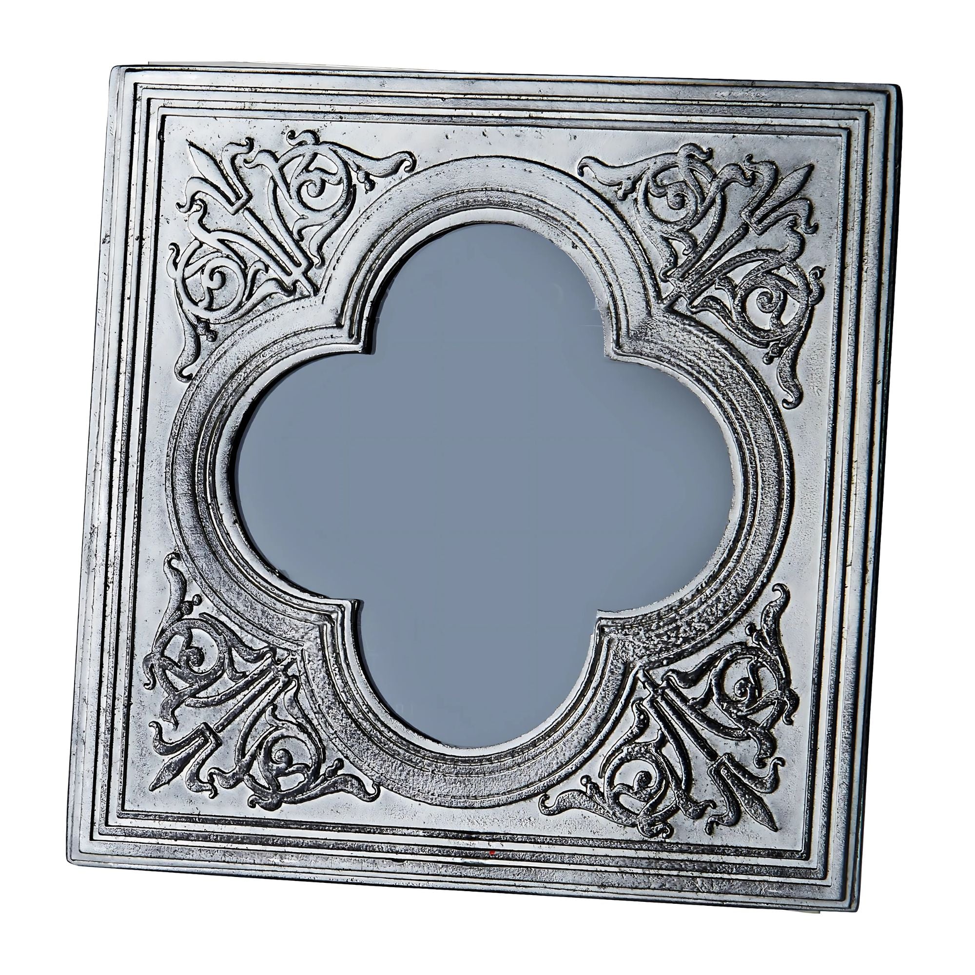 Decorative metal ceiling tile with intricate patterns on a white background