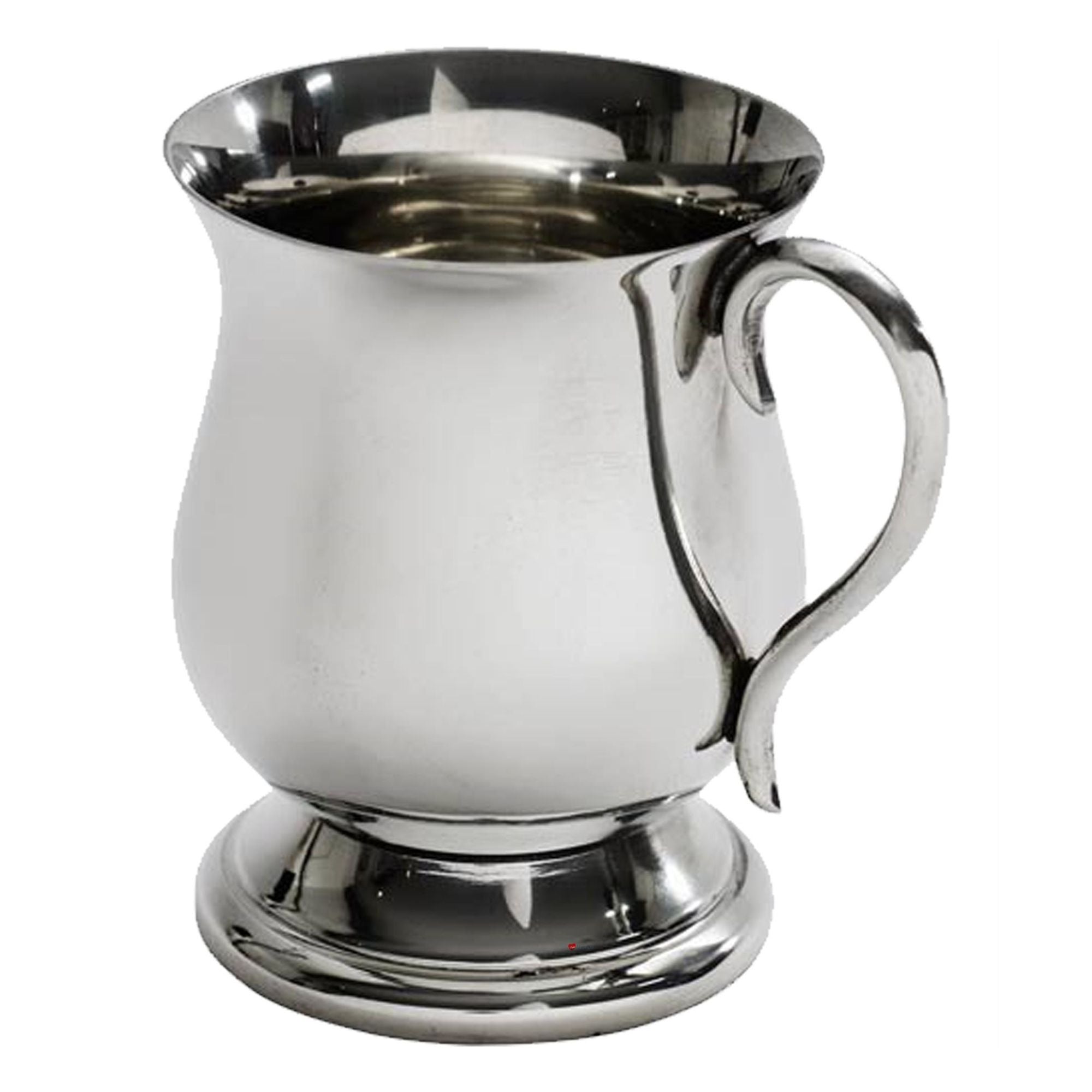 Silver mug with handle on a white background
