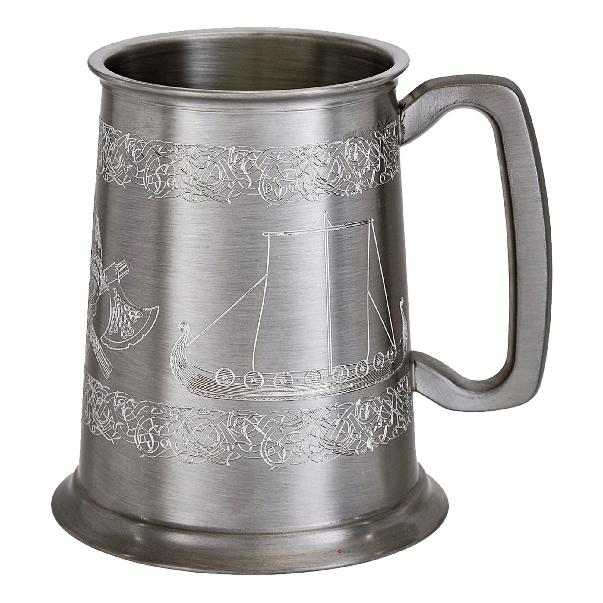 Pewter Tankard 1 Pint Viking Ship Design Antique Pewter Square Handle Pure Beer