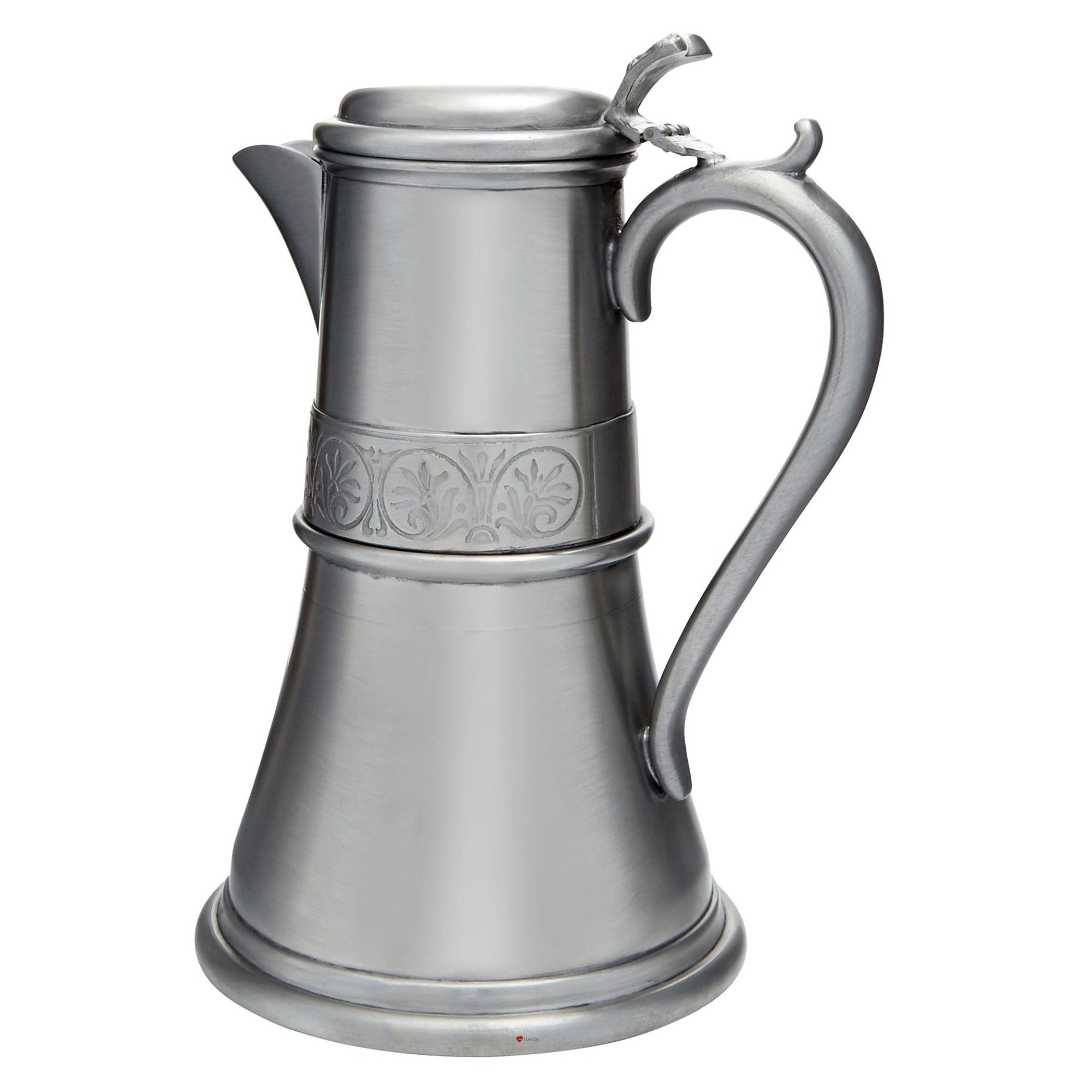 Pewter Medieval Lidded Flagon 1.5 Pint Period Decorated in Antique Finish