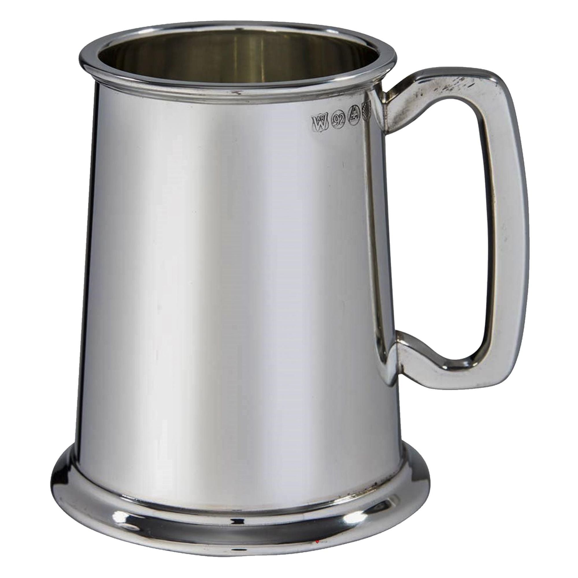 Silver tankard with a handle on a white background