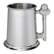 Silver tankard with a unique handle on a white background