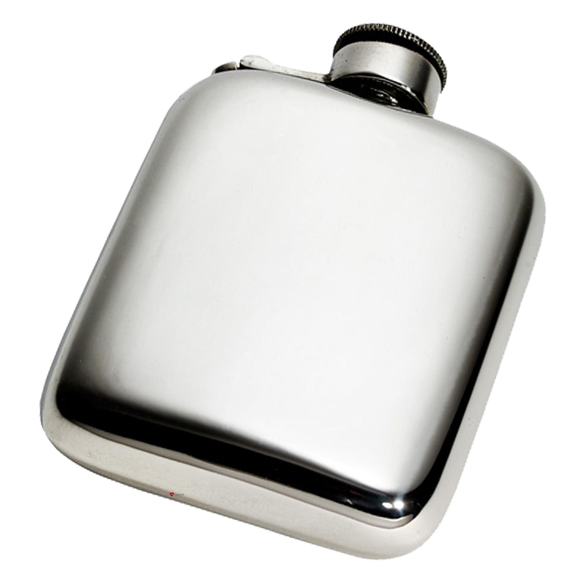Silver hip flask on a white background