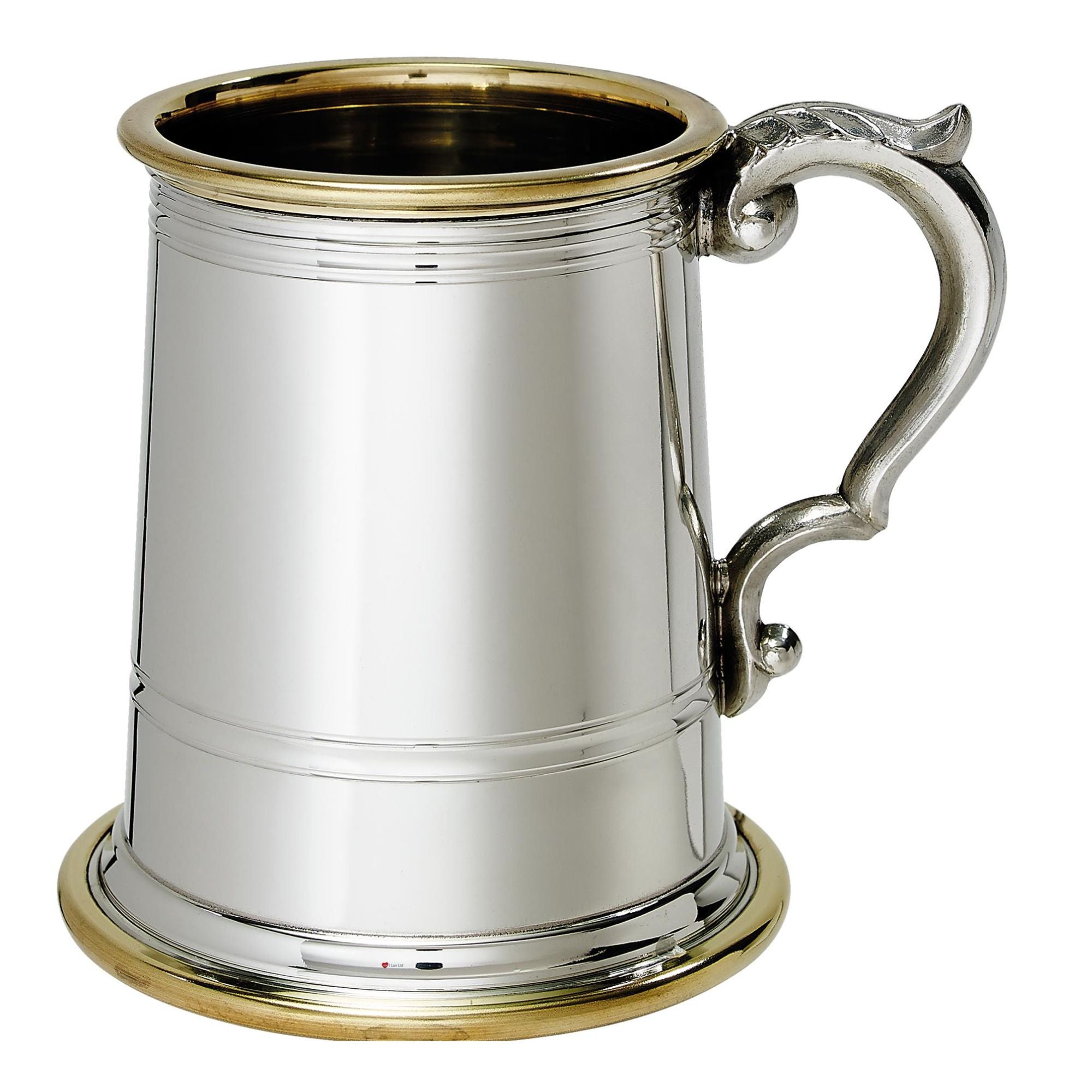 Silver tankard with gold interior and base on a white background