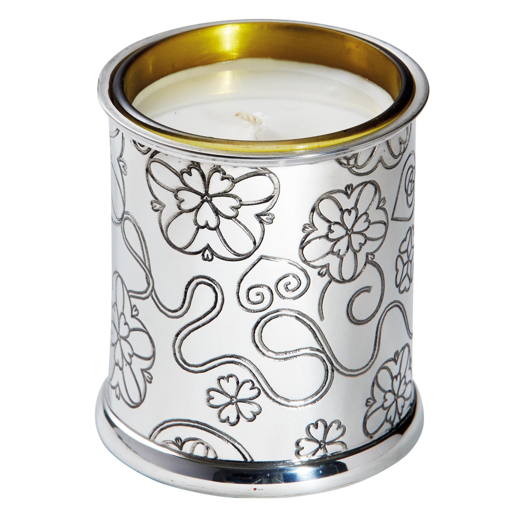 Decorative candle holder with floral patterns on a white background