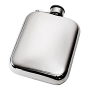 Stainless steel hip flask on a white background
