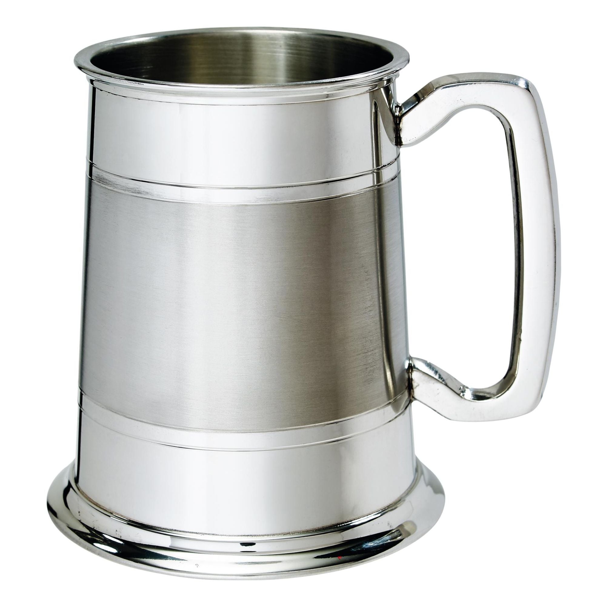 Silver tankard with a handle on a white background