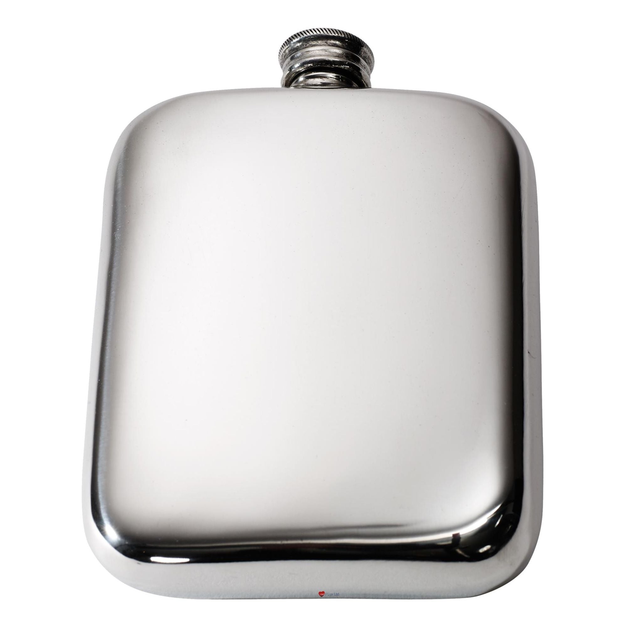 Silver hip flask on a white background