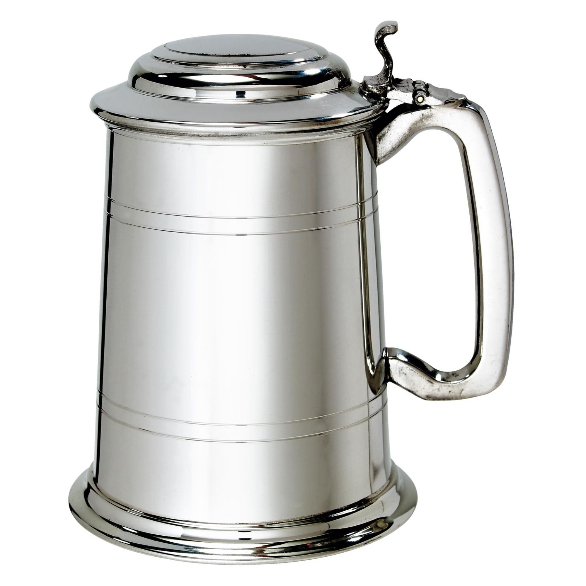 Silver tankard with handle on a white background