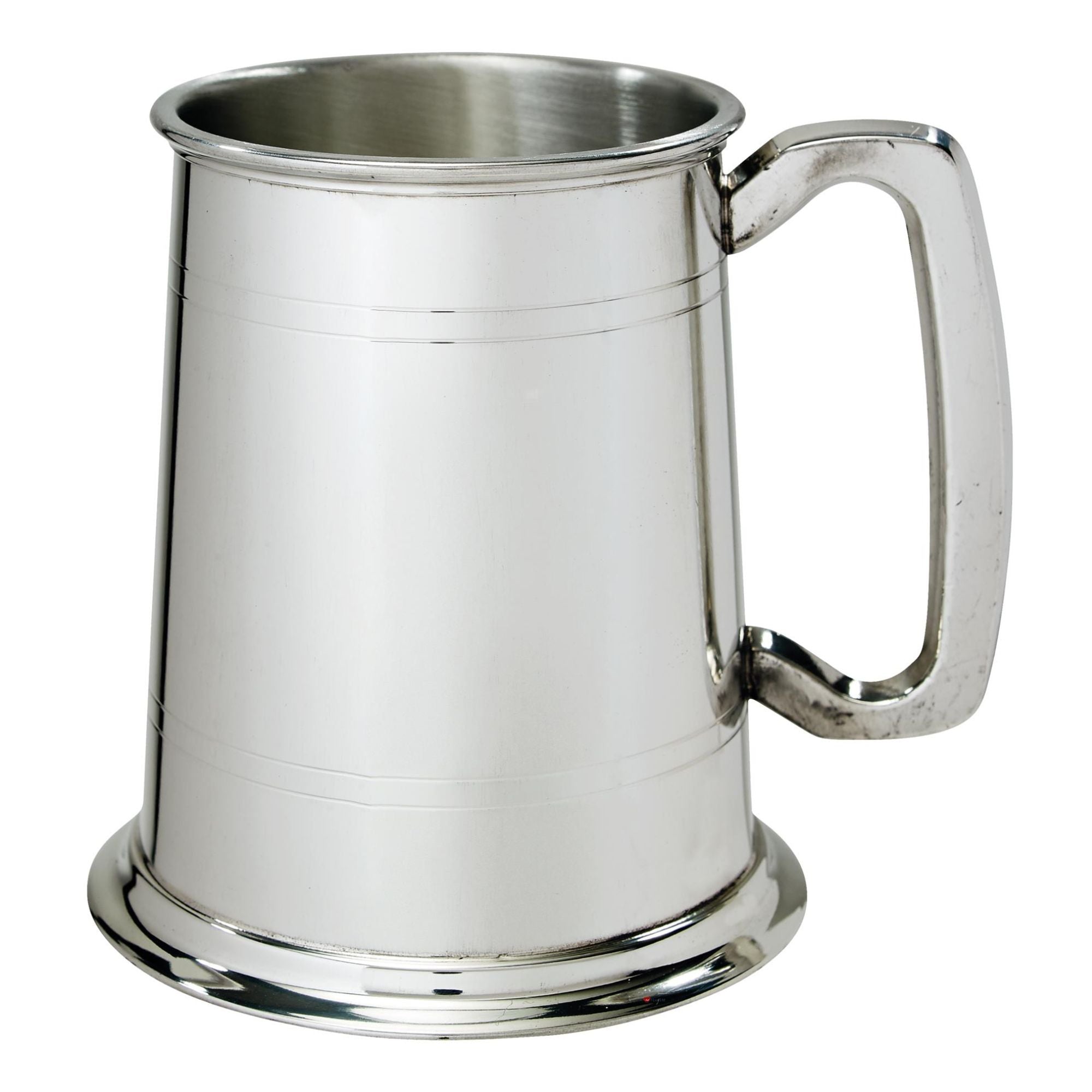Silver tankard with a handle on a white background