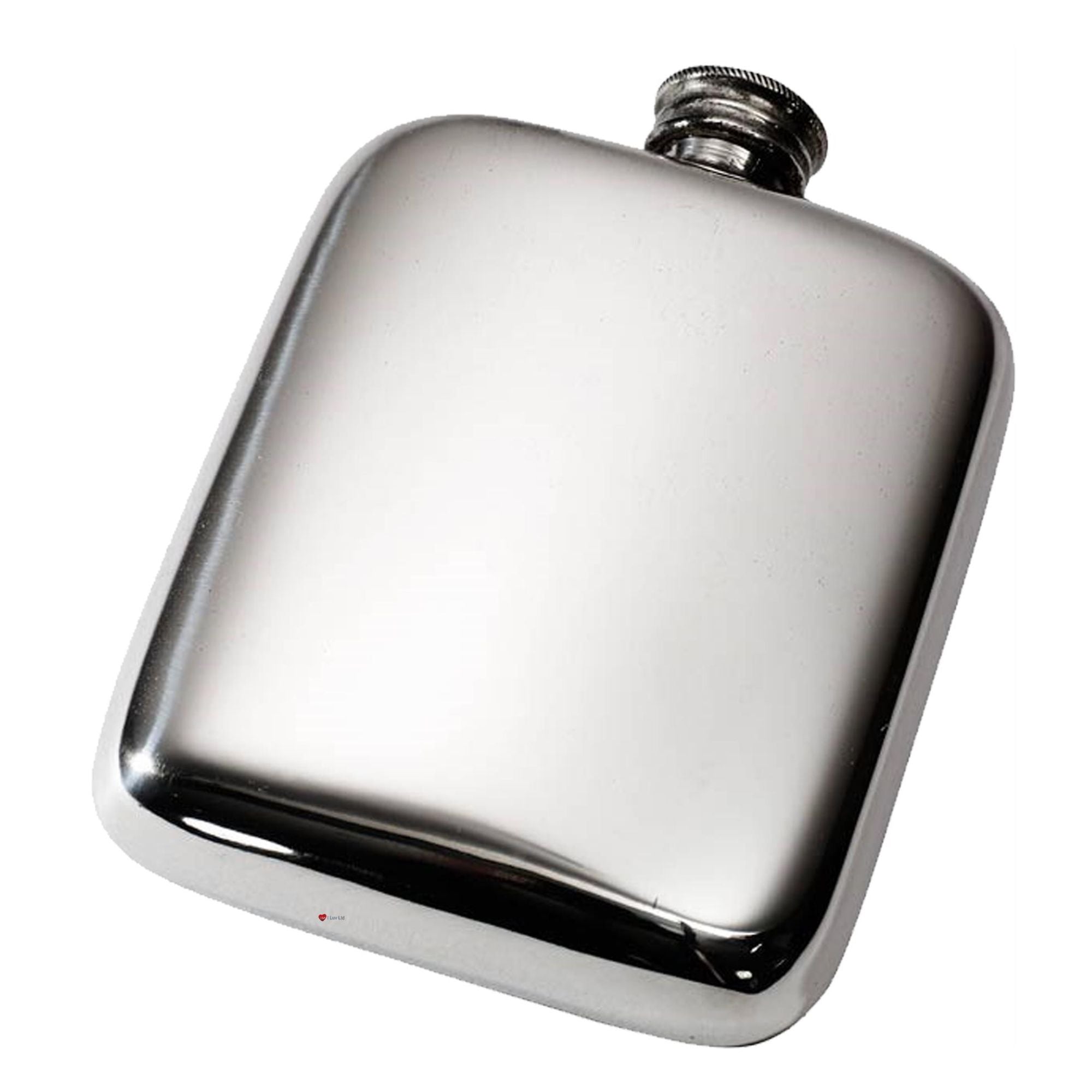 Stainless steel hip flask on a white background
