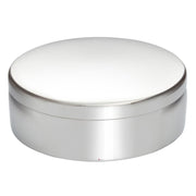 Silver round container on a white background