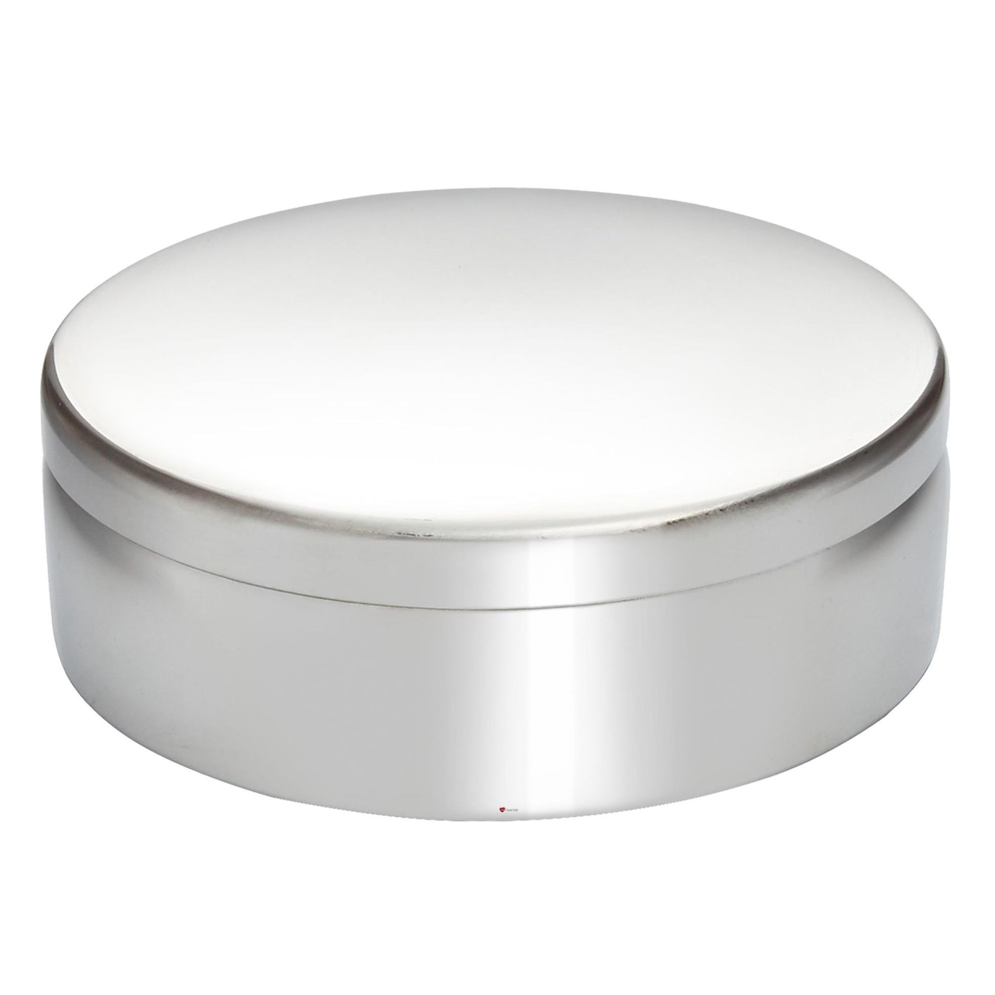 Silver round container on a white background