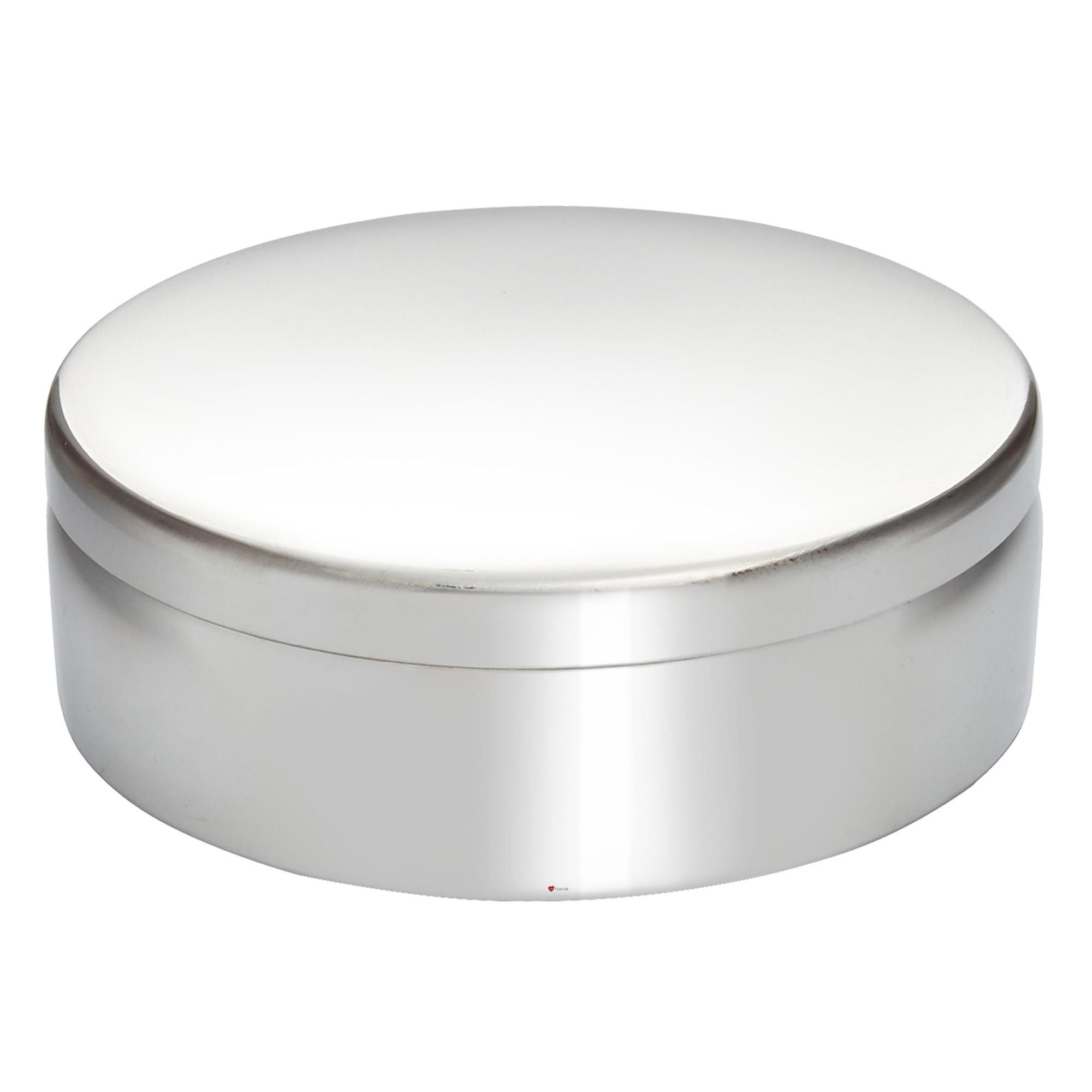 Silver round container on a white background